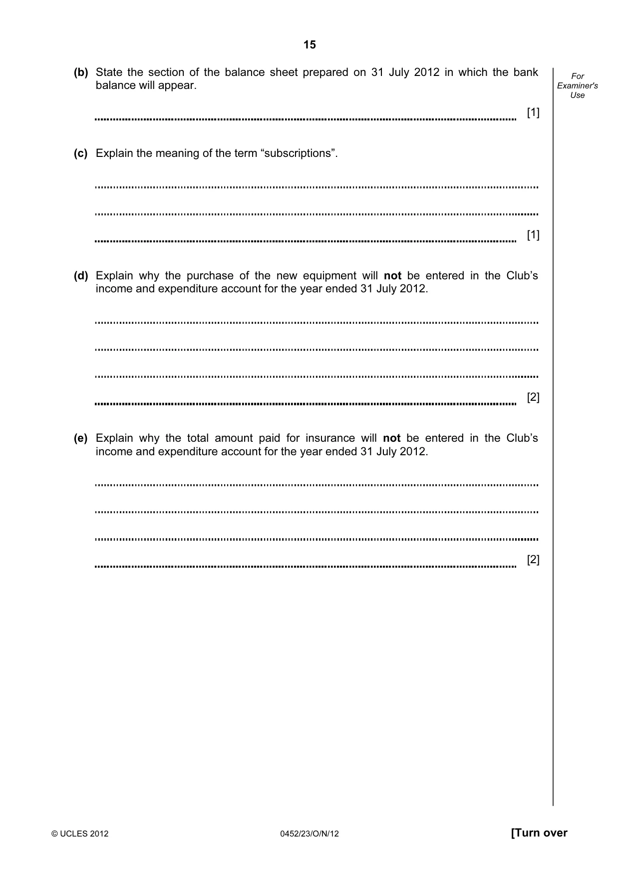 Cambridge IGCSE Accounting 0452 2012 Oct/Nov Paper 2 · Variant 3 question paper, page 15 of 20