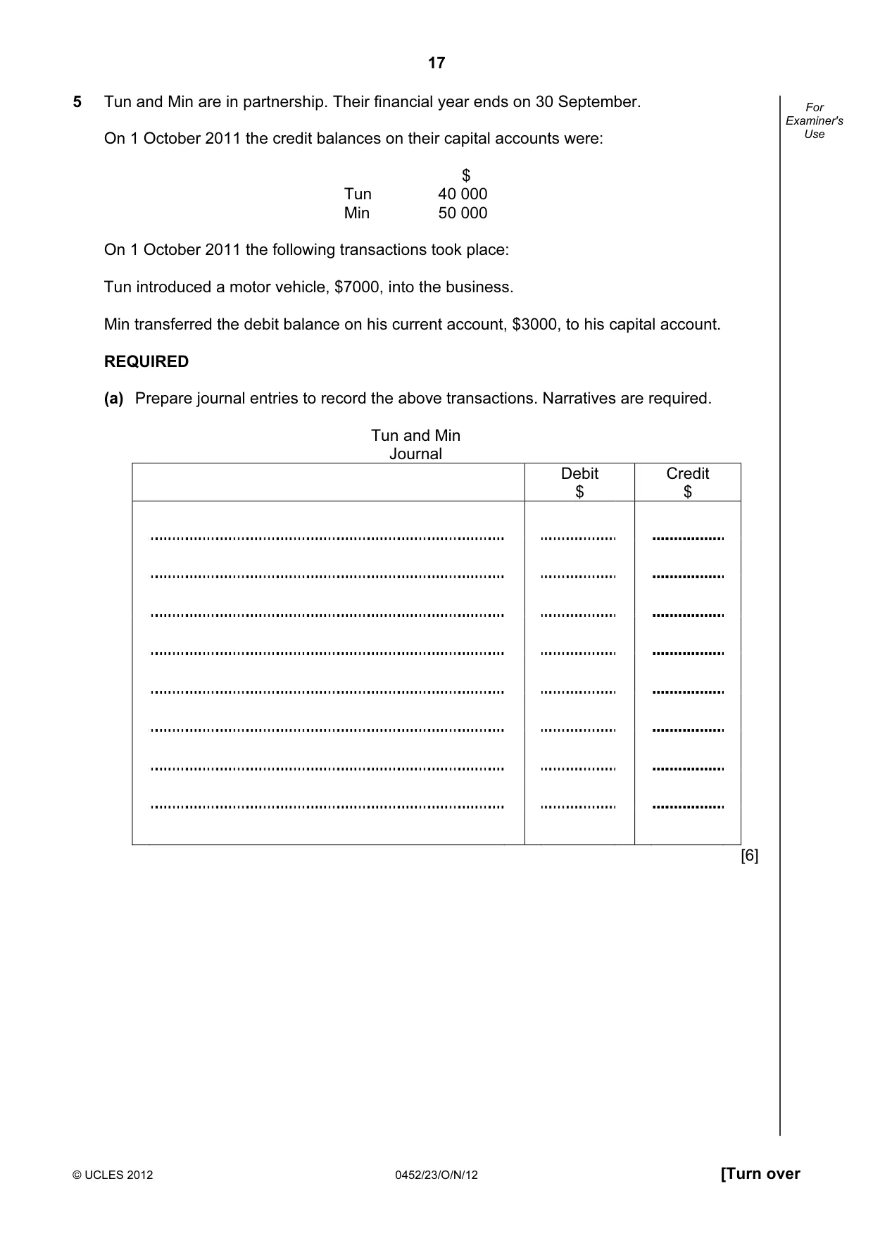 Cambridge IGCSE Accounting 0452 2012 Oct/Nov Paper 2 · Variant 3 question paper, page 17 of 20