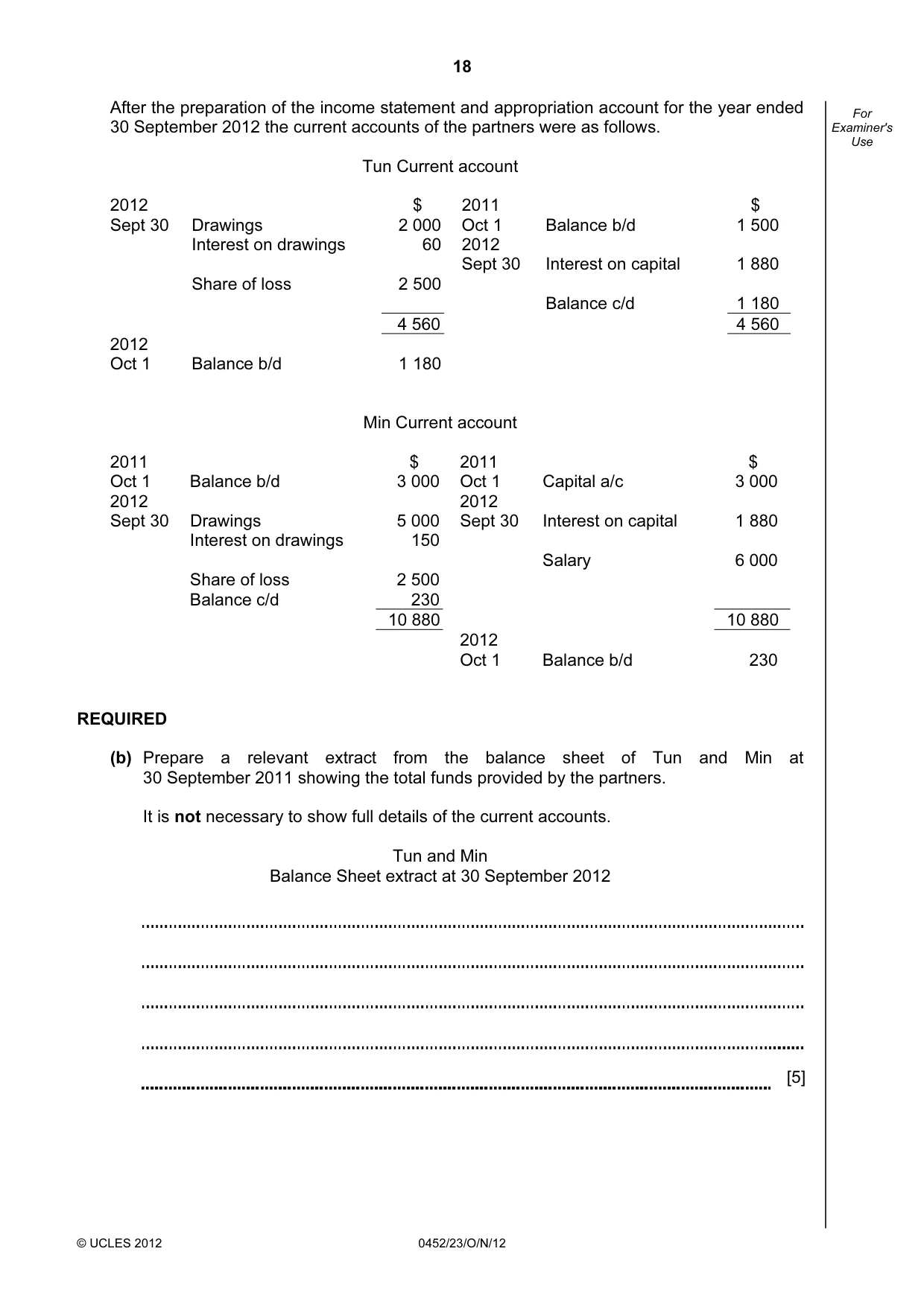 Cambridge IGCSE Accounting 0452 2012 Oct/Nov Paper 2 · Variant 3 question paper, page 18 of 20