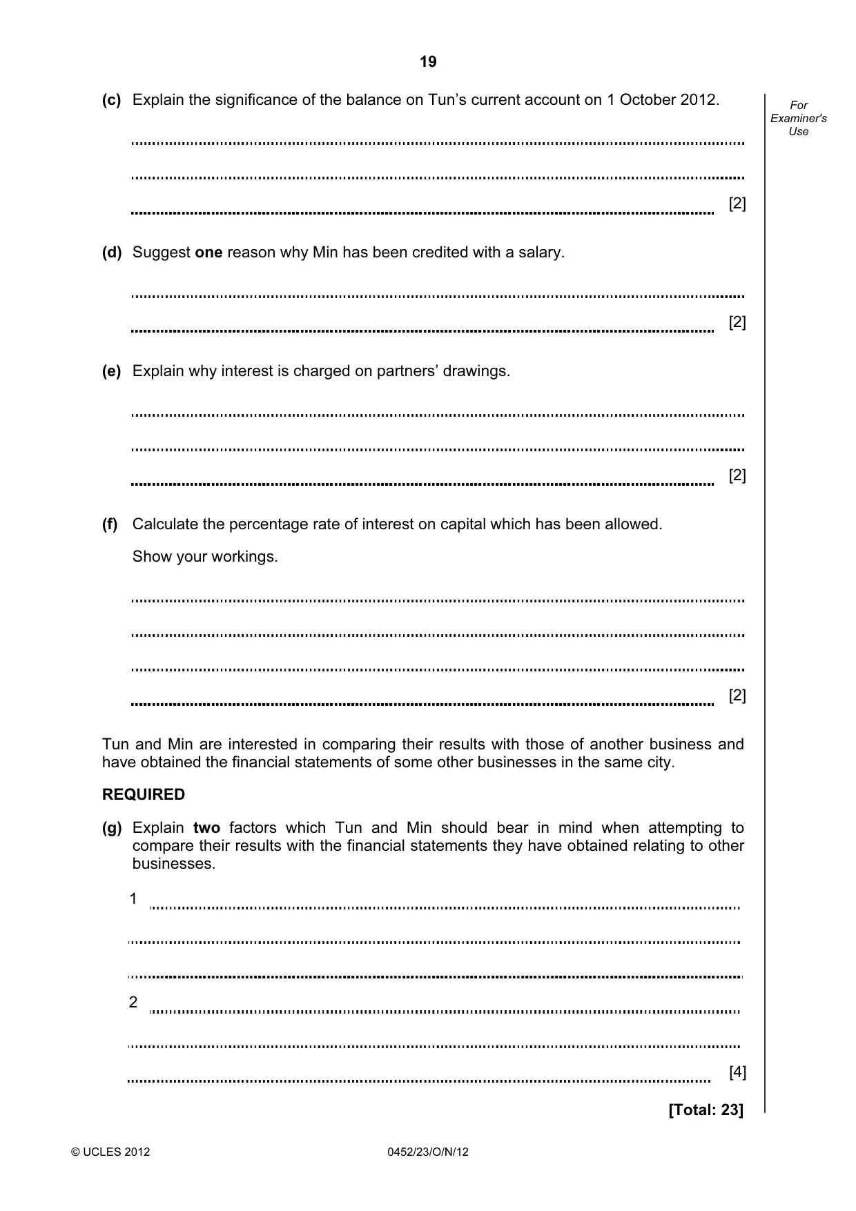 Cambridge IGCSE Accounting 0452 2012 Oct/Nov Paper 2 · Variant 3 question paper, page 19 of 20
