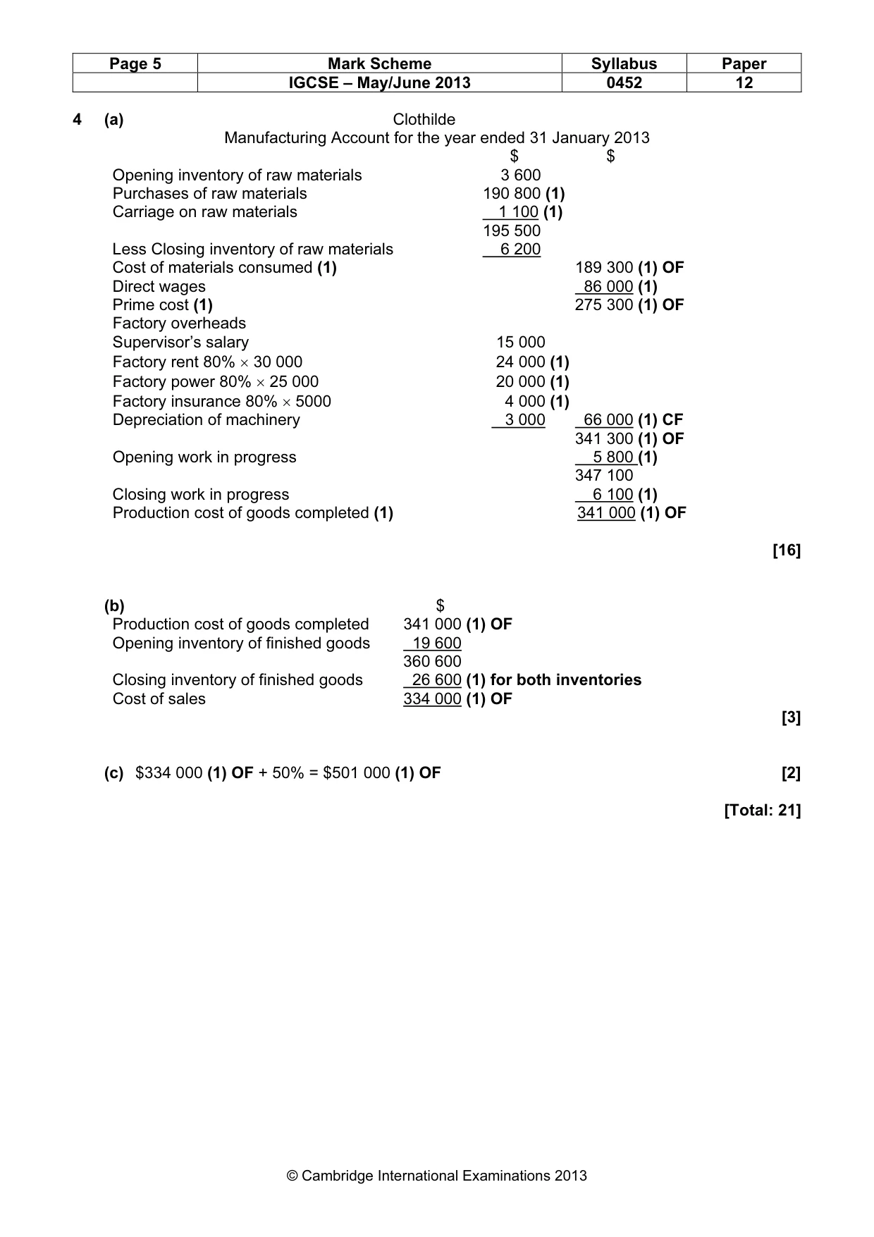 Mark scheme, page 5 of 9