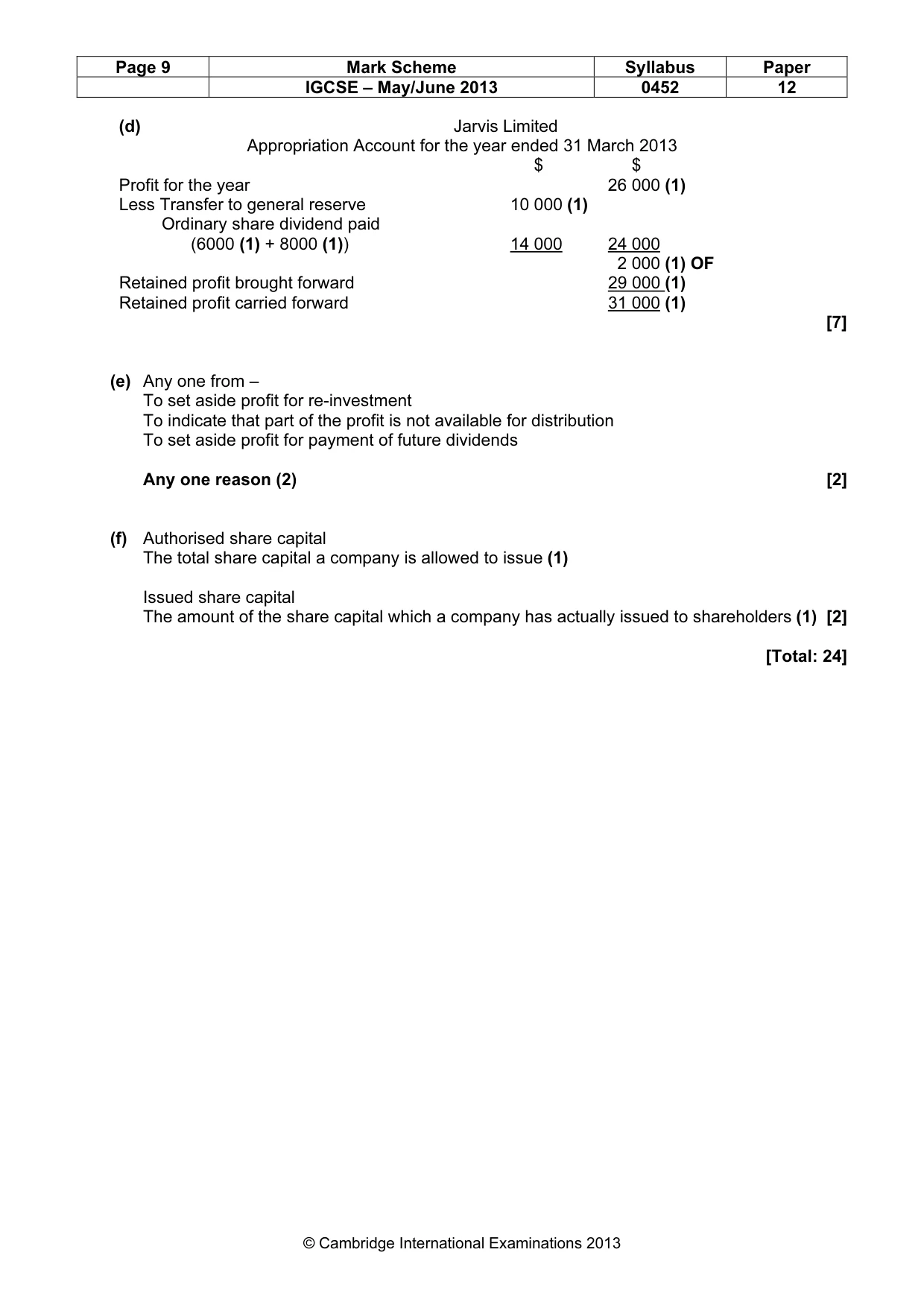 Mark scheme, page 9 of 9