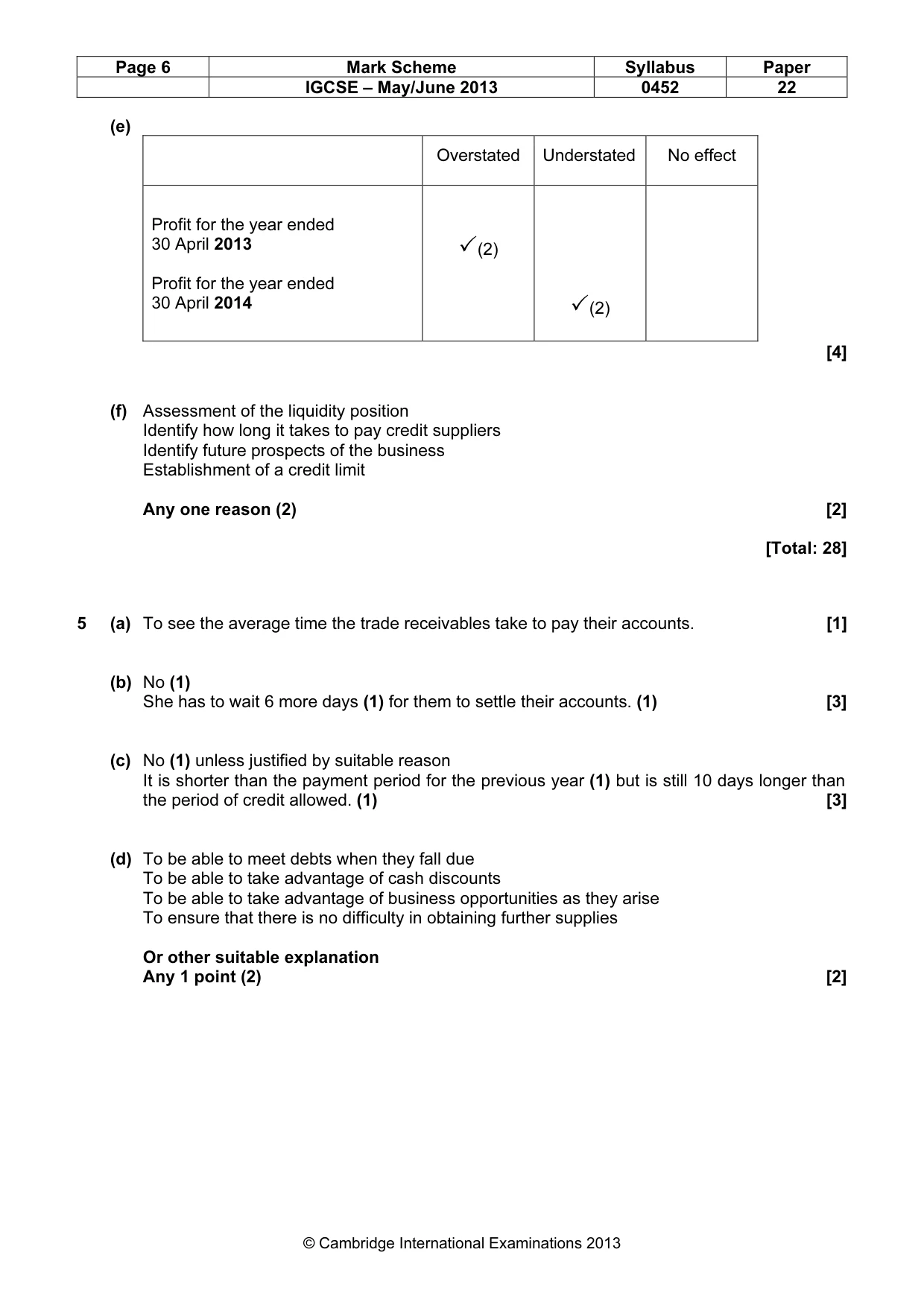 Mark scheme, page 6 of 7