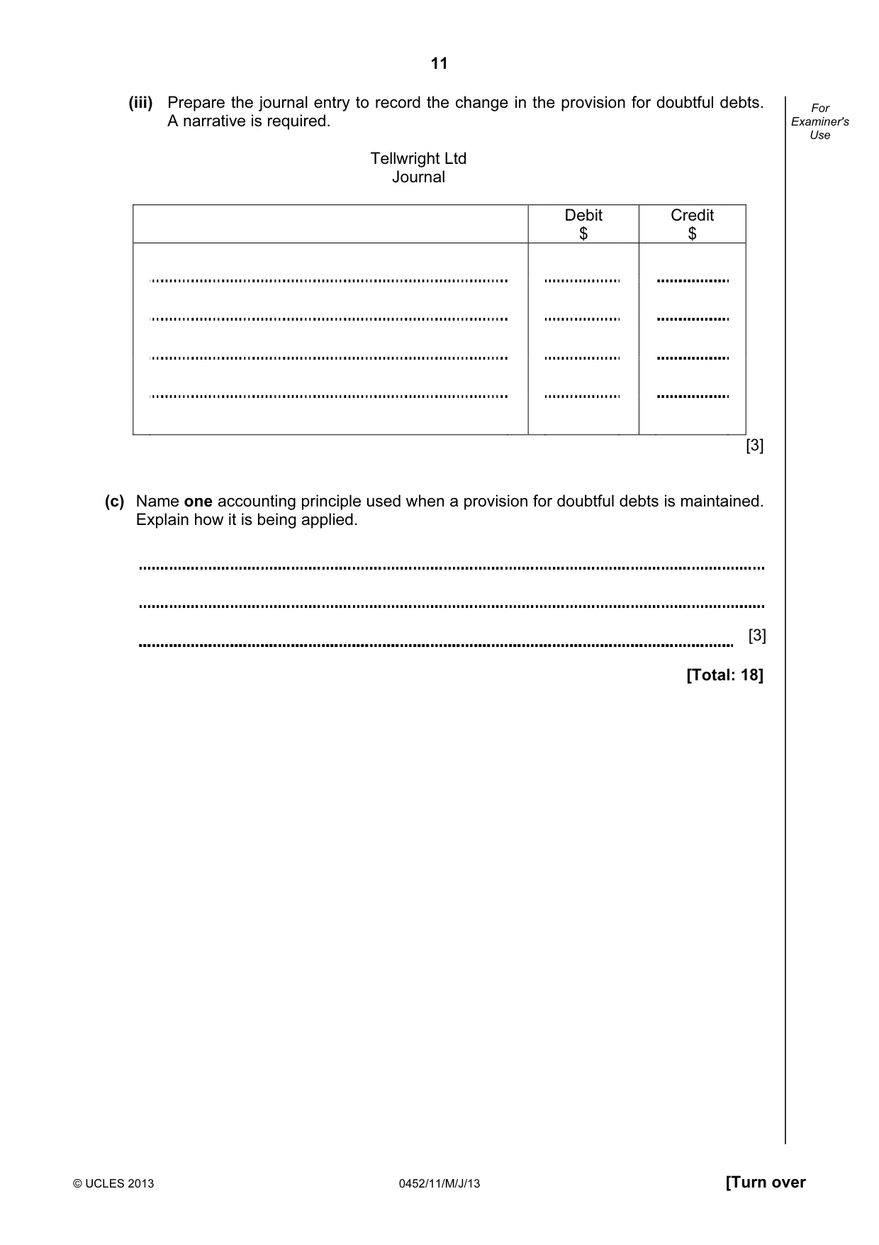 Cambridge IGCSE Accounting 0452 2013 May/June Paper 1 · Variant 1 question paper, page 11 of 20