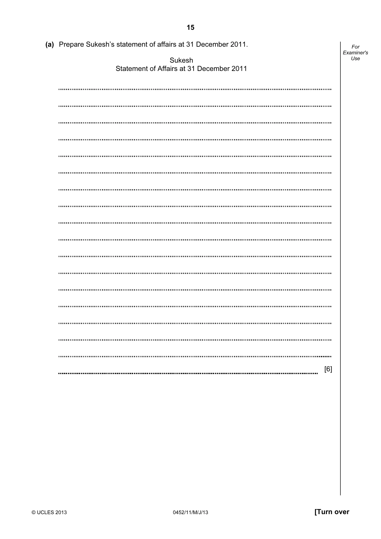 Cambridge IGCSE Accounting 0452 2013 May/June Paper 1 · Variant 1 question paper, page 15 of 20