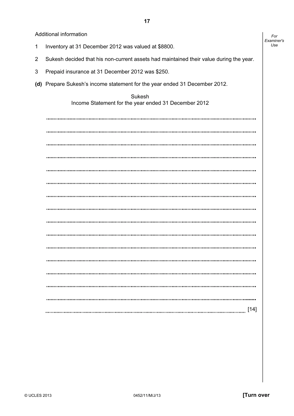 Cambridge IGCSE Accounting 0452 2013 May/June Paper 1 · Variant 1 question paper, page 17 of 20
