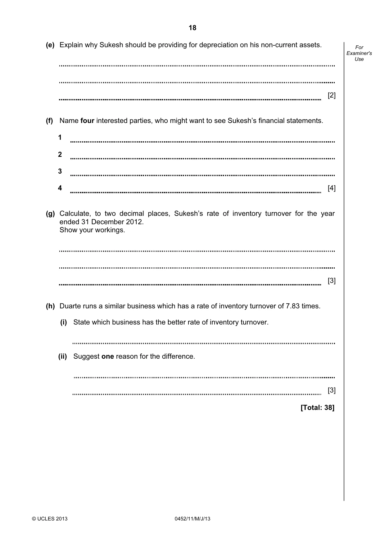 Cambridge IGCSE Accounting 0452 2013 May/June Paper 1 · Variant 1 question paper, page 18 of 20