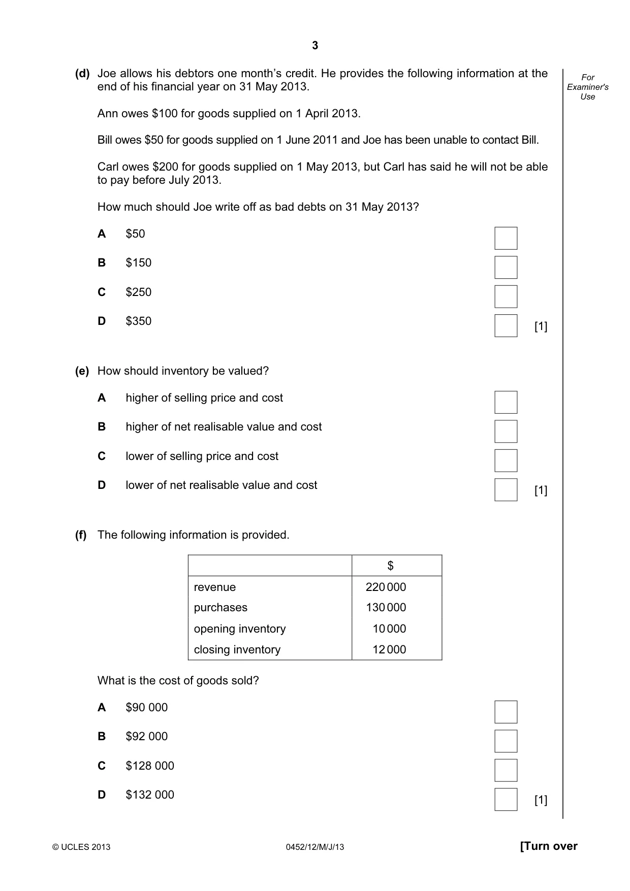 Cambridge IGCSE Accounting 0452 2013 May/June Paper 1 · Variant 2 question paper, page 3 of 20