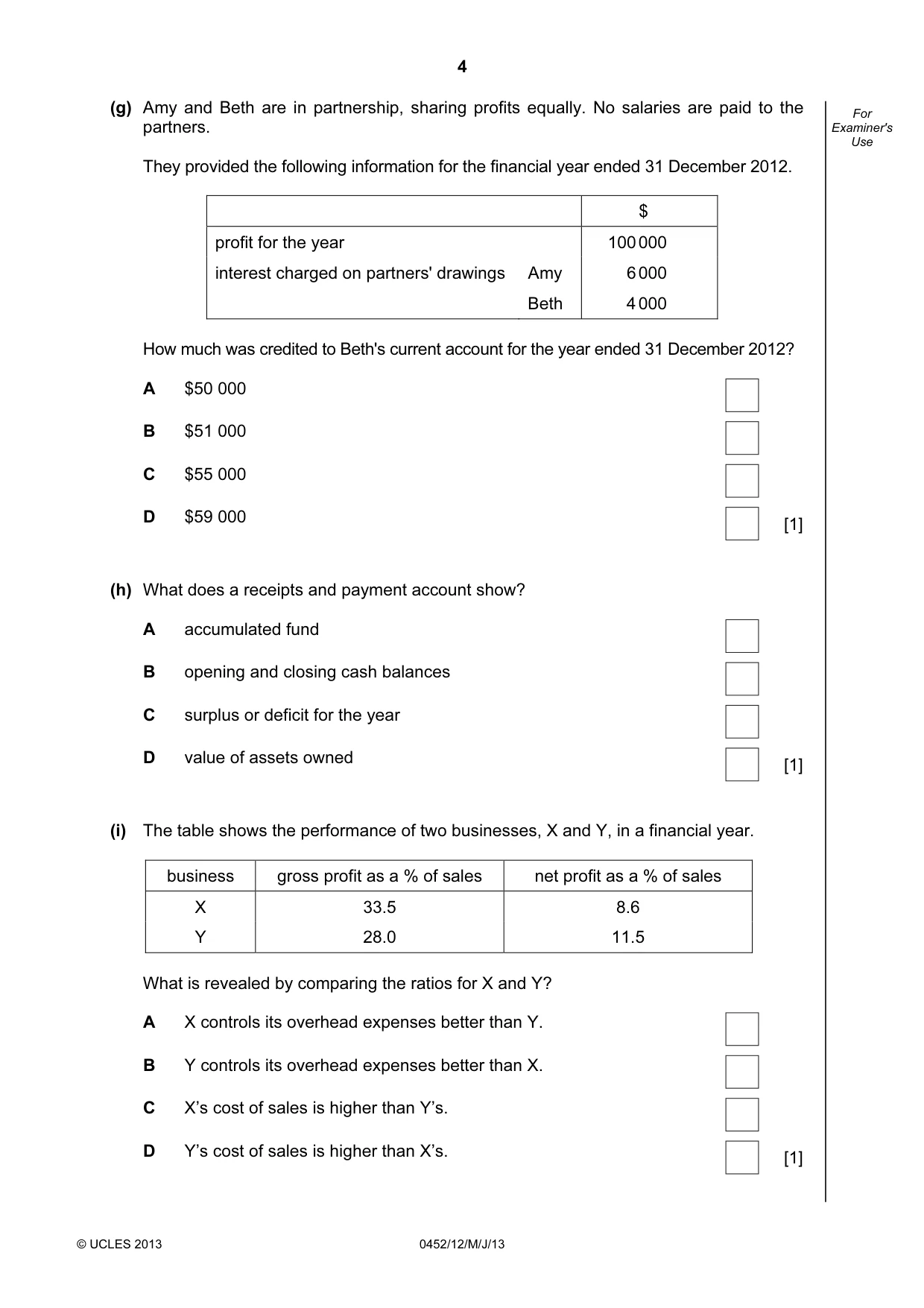 Cambridge IGCSE Accounting 0452 2013 May/June Paper 1 · Variant 2 question paper, page 4 of 20