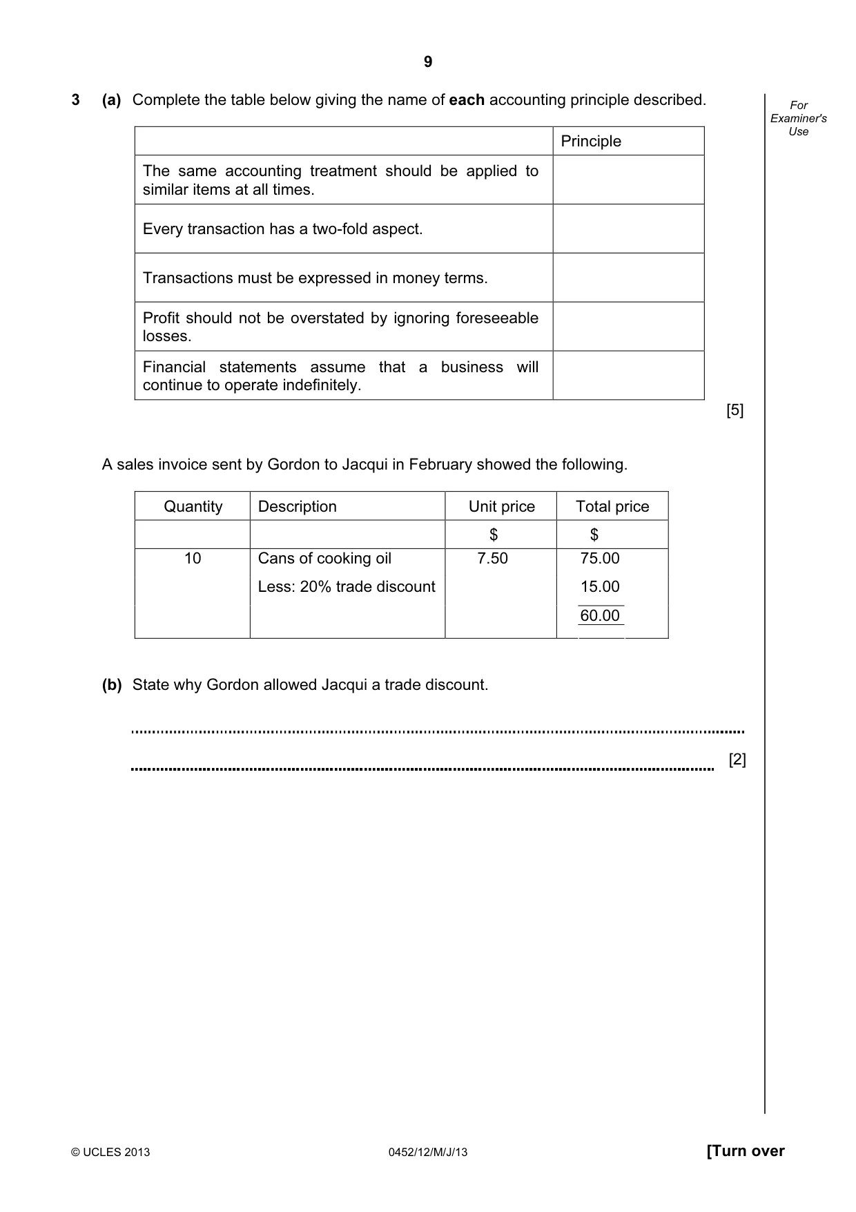 Cambridge IGCSE Accounting 0452 2013 May/June Paper 1 · Variant 2 question paper, page 9 of 20
