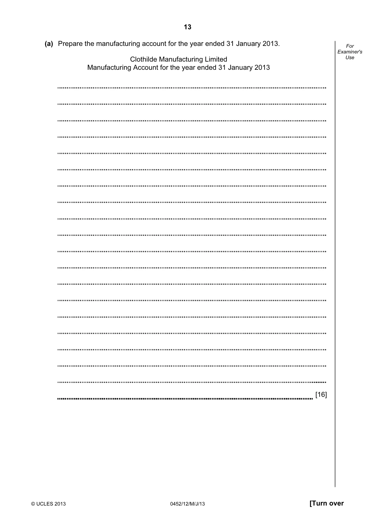 Cambridge IGCSE Accounting 0452 2013 May/June Paper 1 · Variant 2 question paper, page 13 of 20