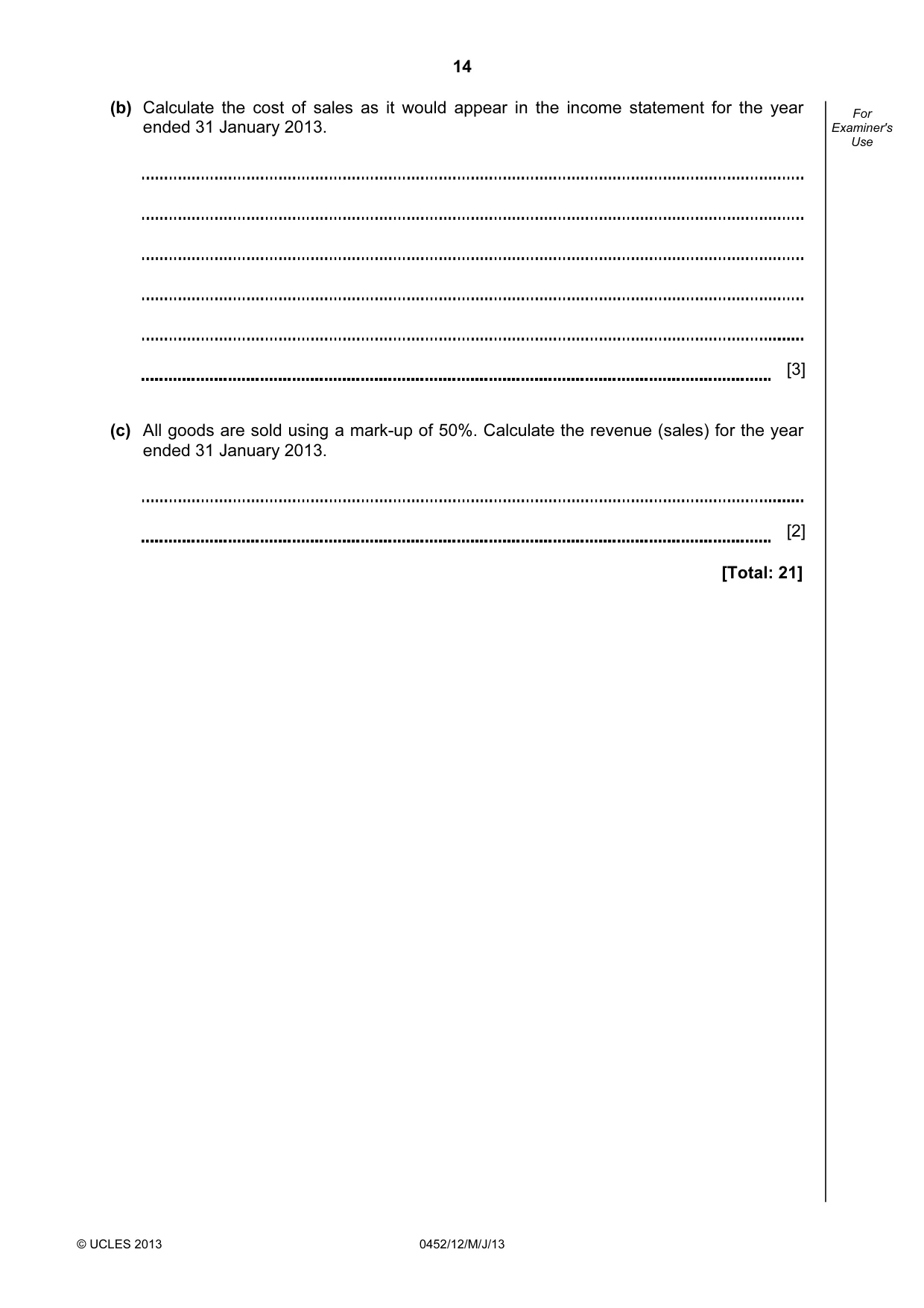 Cambridge IGCSE Accounting 0452 2013 May/June Paper 1 · Variant 2 question paper, page 14 of 20