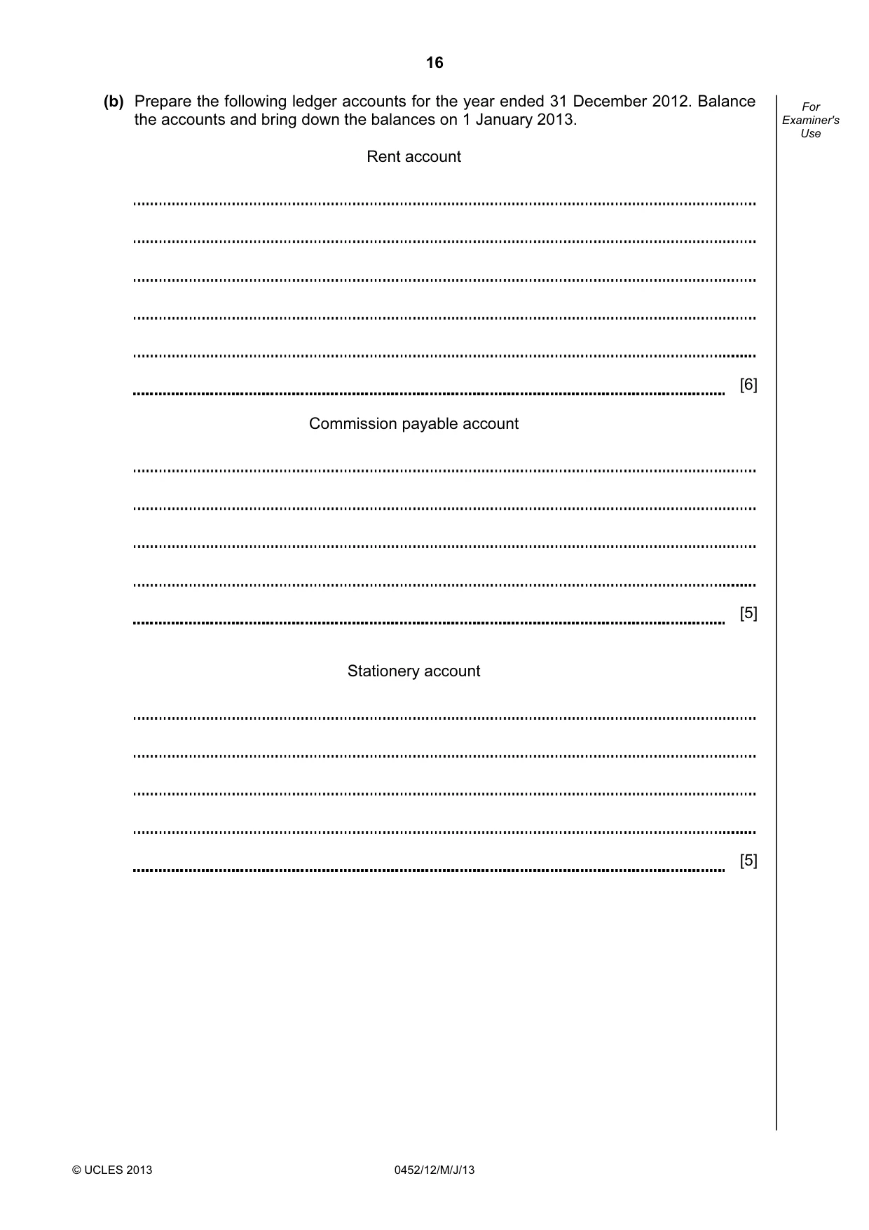 Cambridge IGCSE Accounting 0452 2013 May/June Paper 1 · Variant 2 question paper, page 16 of 20