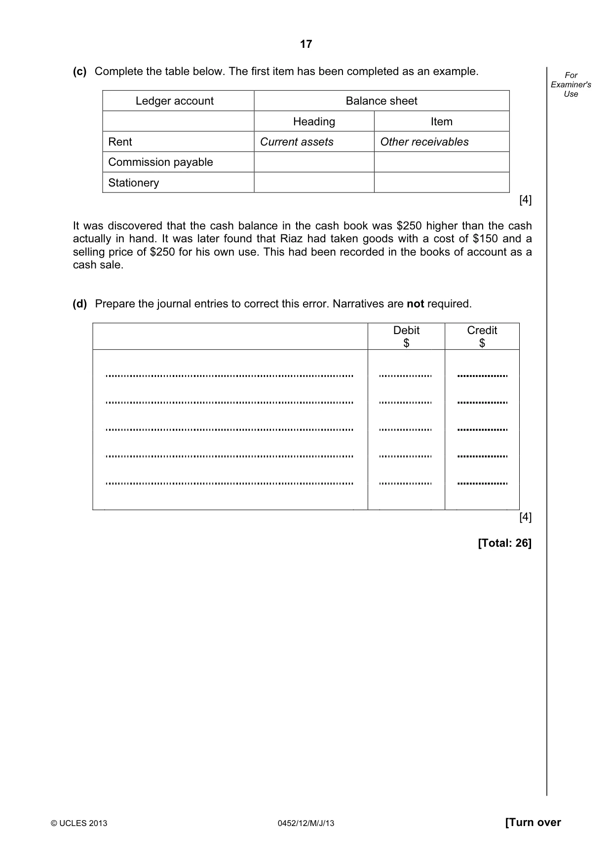 Cambridge IGCSE Accounting 0452 2013 May/June Paper 1 · Variant 2 question paper, page 17 of 20