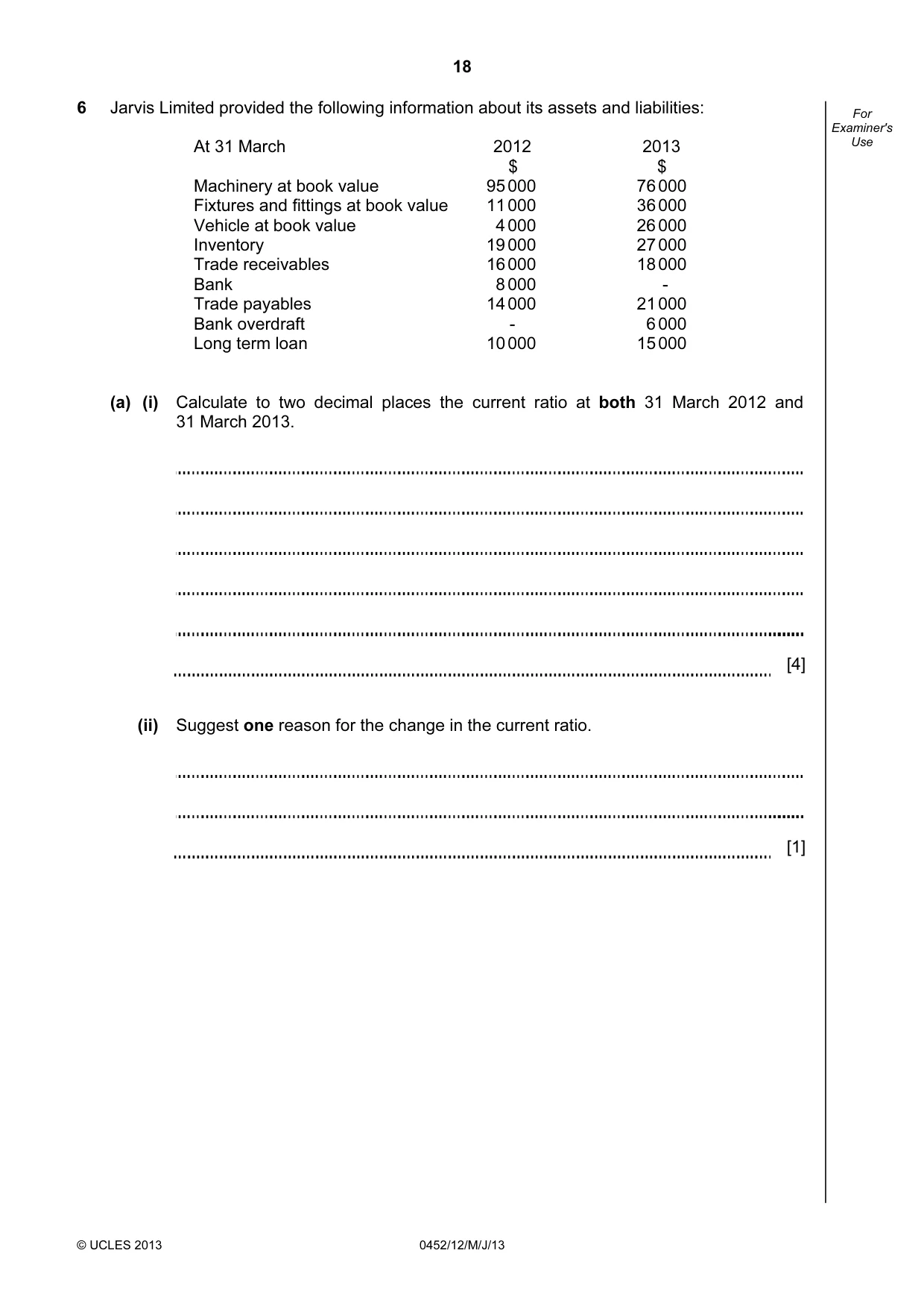 Cambridge IGCSE Accounting 0452 2013 May/June Paper 1 · Variant 2 question paper, page 18 of 20