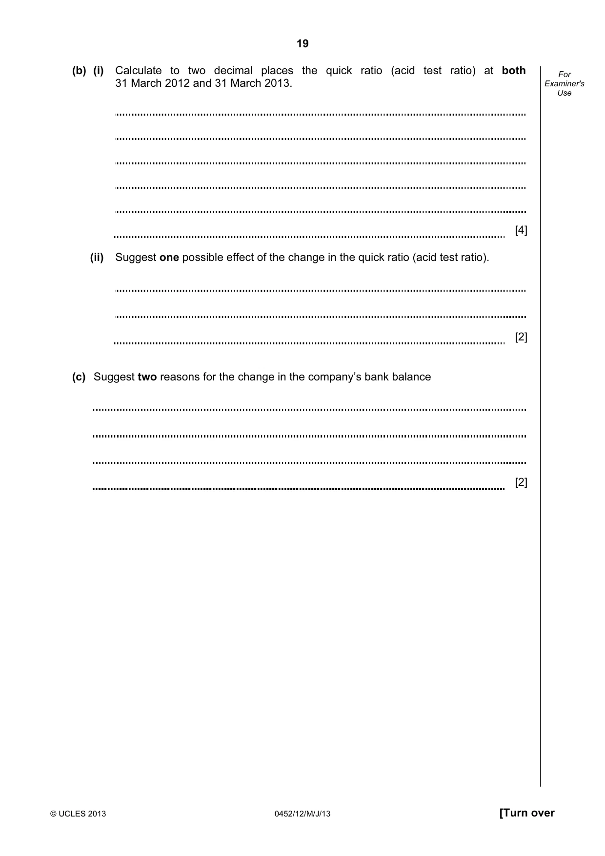 Cambridge IGCSE Accounting 0452 2013 May/June Paper 1 · Variant 2 question paper, page 19 of 20