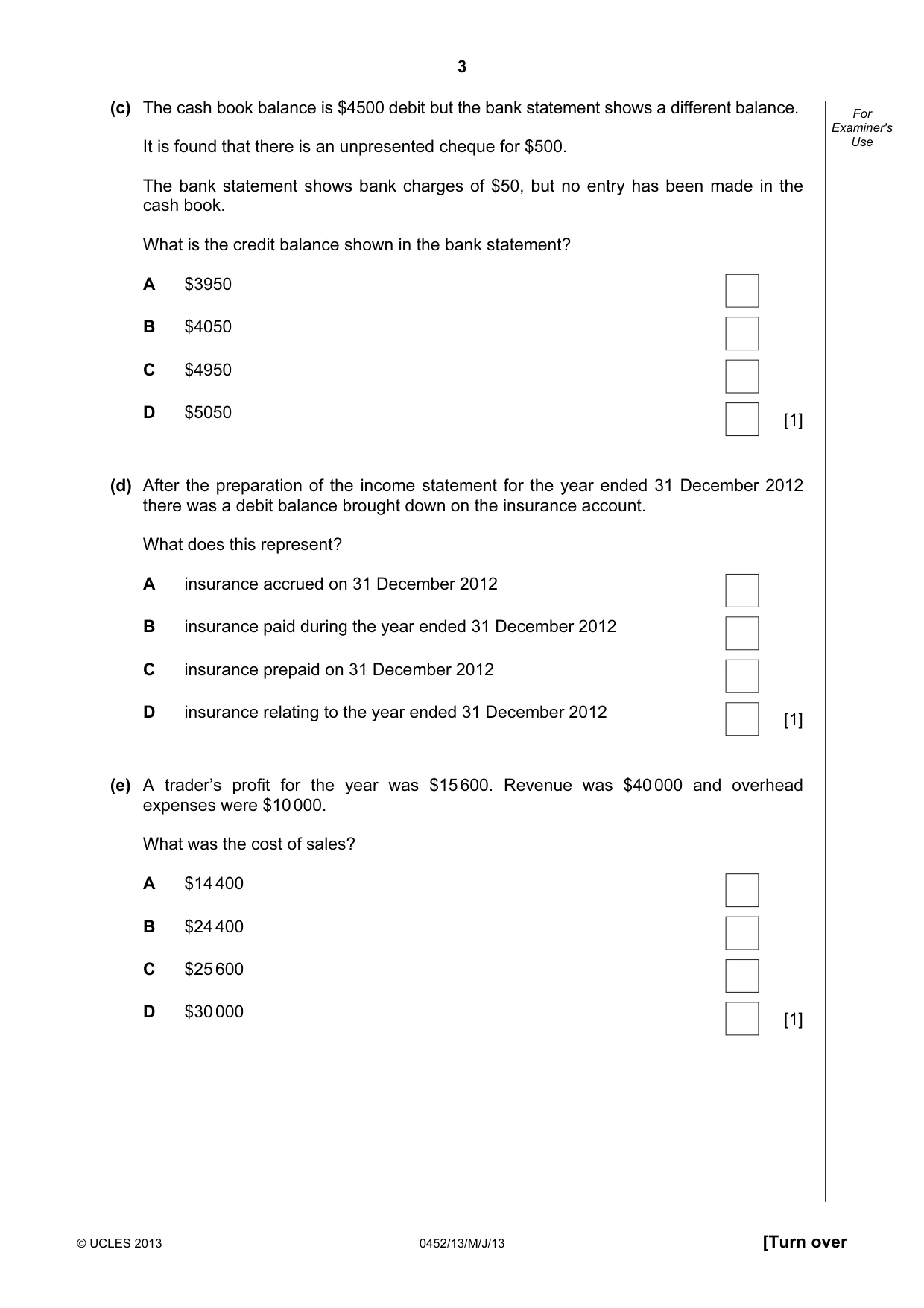 Cambridge IGCSE Accounting 0452 2013 May/June Paper 1 · Variant 3 question paper, page 3 of 20