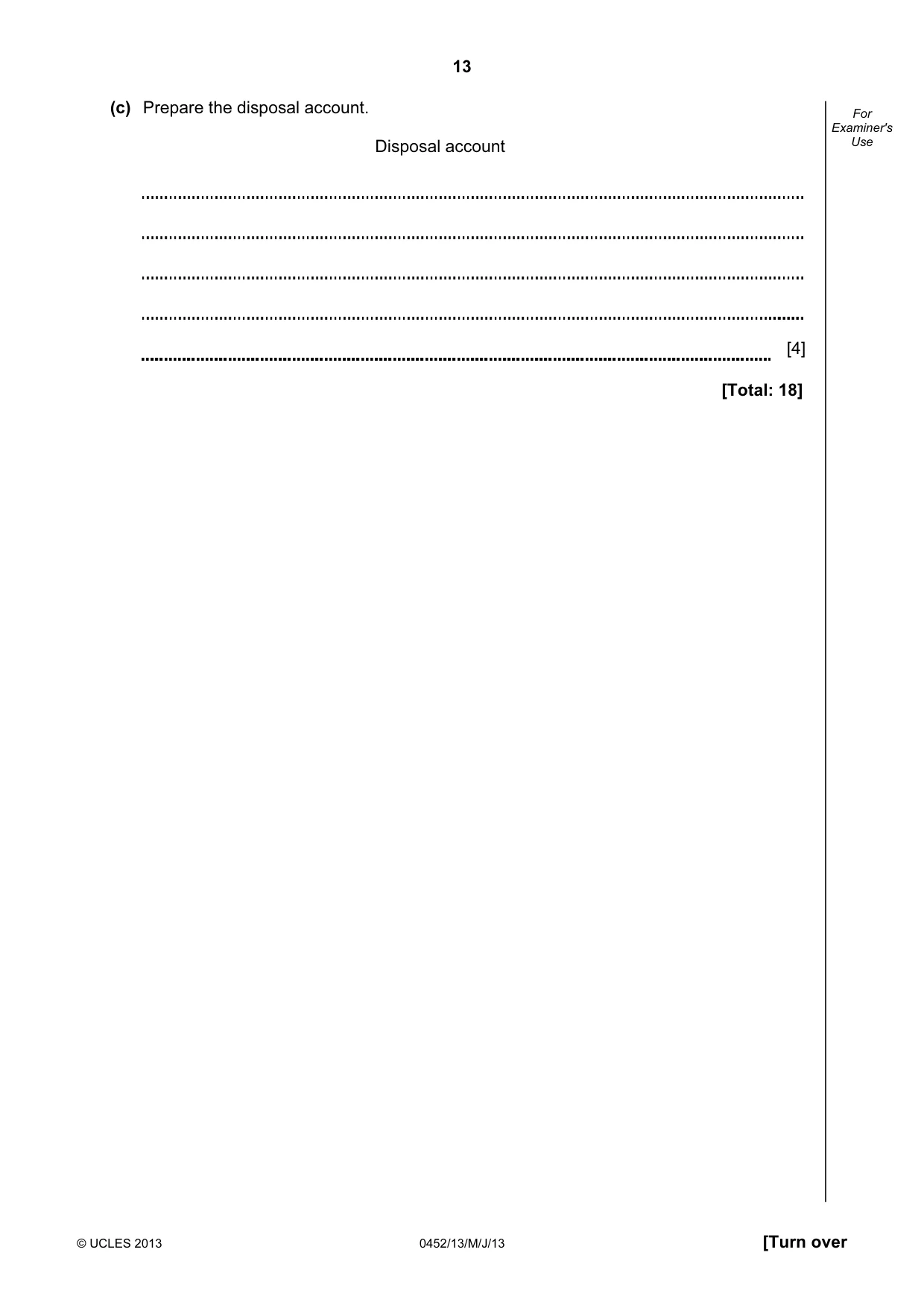 Cambridge IGCSE Accounting 0452 2013 May/June Paper 1 · Variant 3 question paper, page 13 of 20