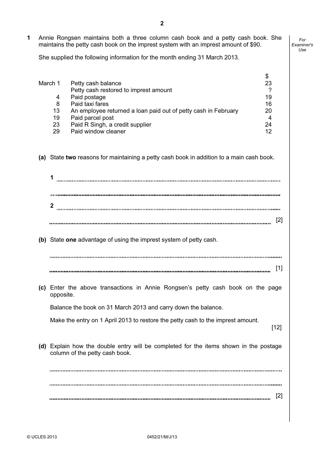Cambridge IGCSE Accounting 0452 2013 May/June Paper 2 · Variant 1 question paper, page 2 of 20
