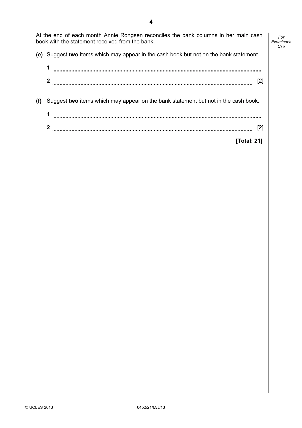 Cambridge IGCSE Accounting 0452 2013 May/June Paper 2 · Variant 1 question paper, page 4 of 20