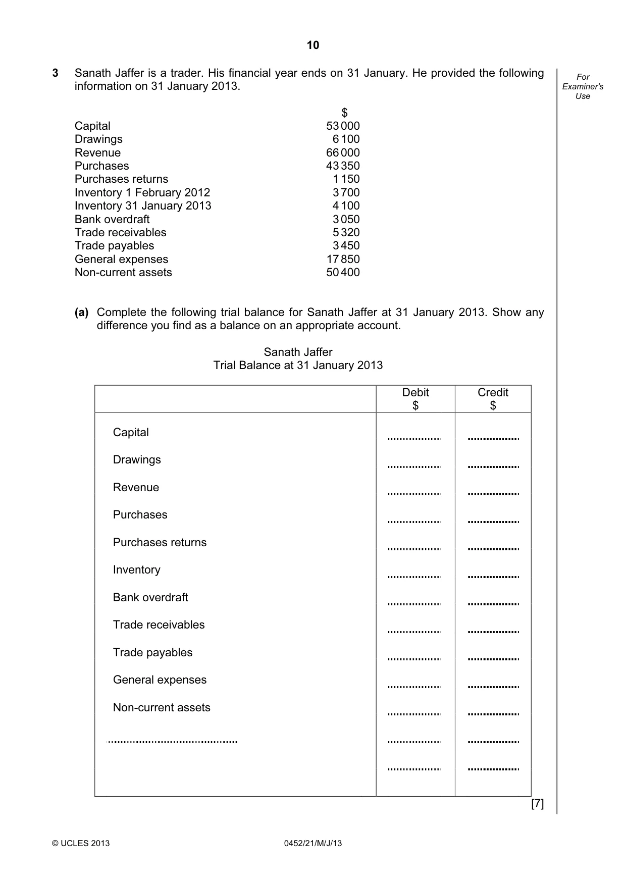 Cambridge IGCSE Accounting 0452 2013 May/June Paper 2 · Variant 1 question paper, page 10 of 20