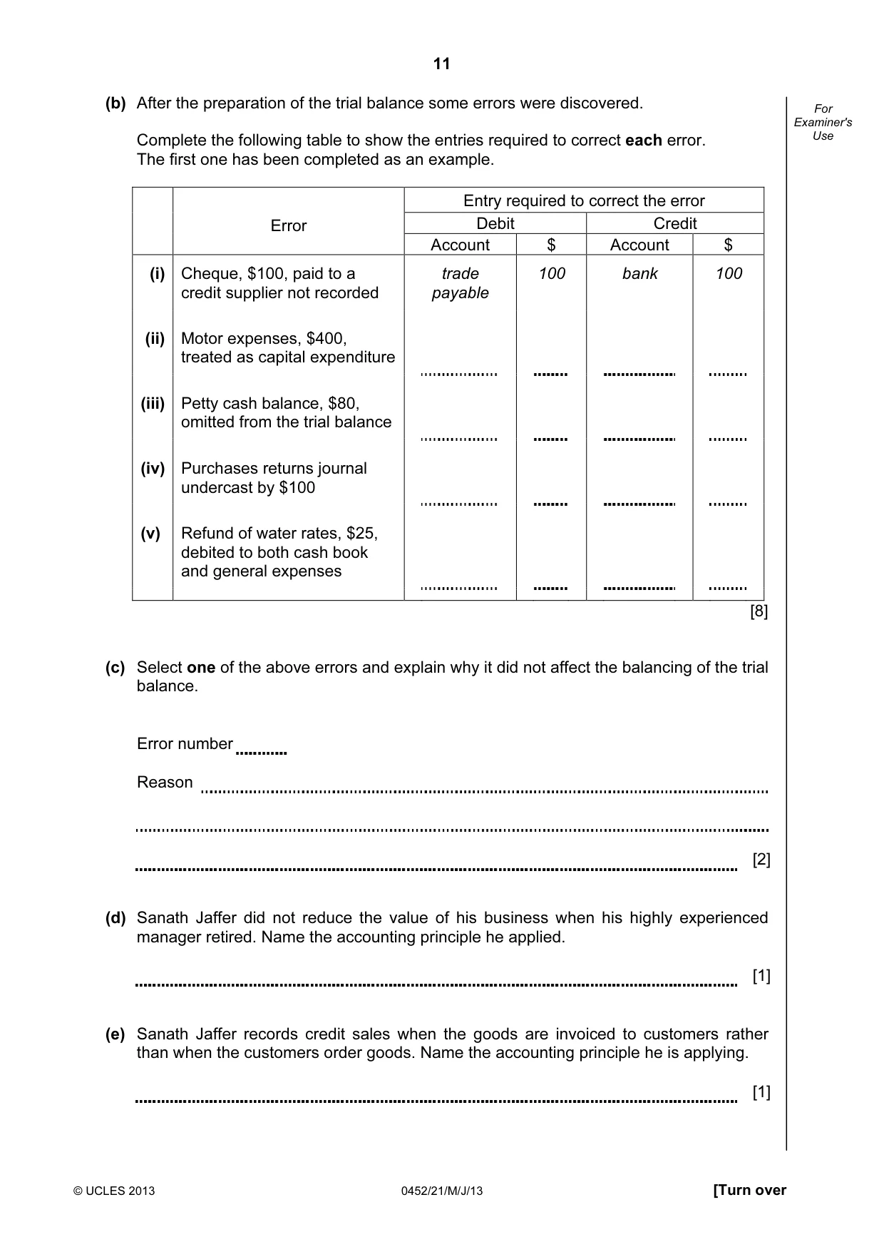 Cambridge IGCSE Accounting 0452 2013 May/June Paper 2 · Variant 1 question paper, page 11 of 20
