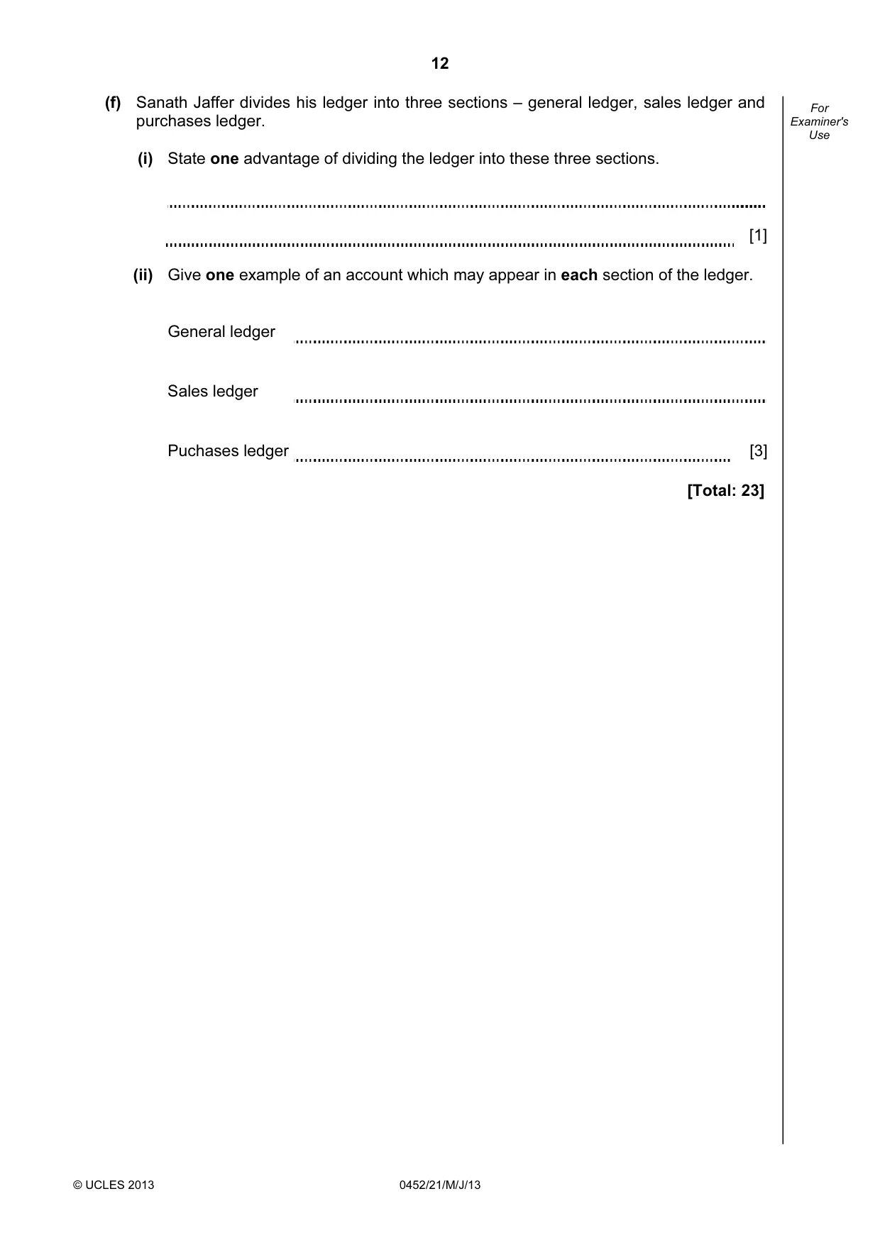 Cambridge IGCSE Accounting 0452 2013 May/June Paper 2 · Variant 1 question paper, page 12 of 20
