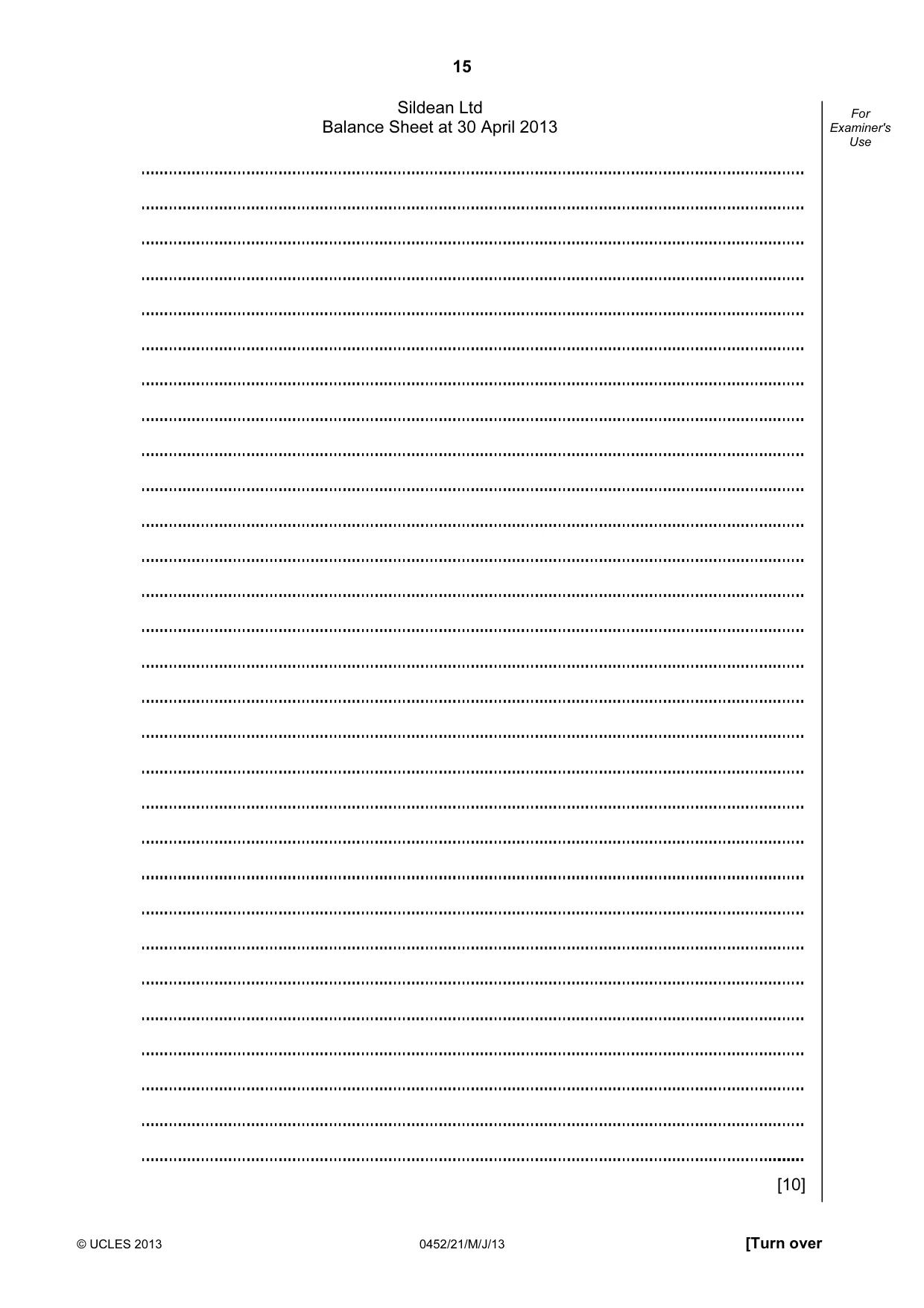 Cambridge IGCSE Accounting 0452 2013 May/June Paper 2 · Variant 1 question paper, page 15 of 20