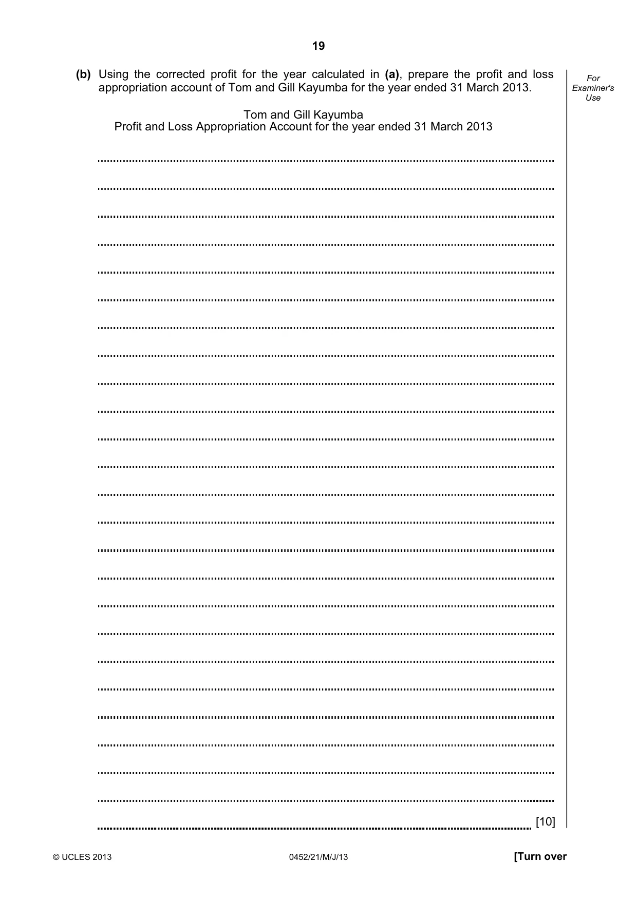 Cambridge IGCSE Accounting 0452 2013 May/June Paper 2 · Variant 1 question paper, page 19 of 20