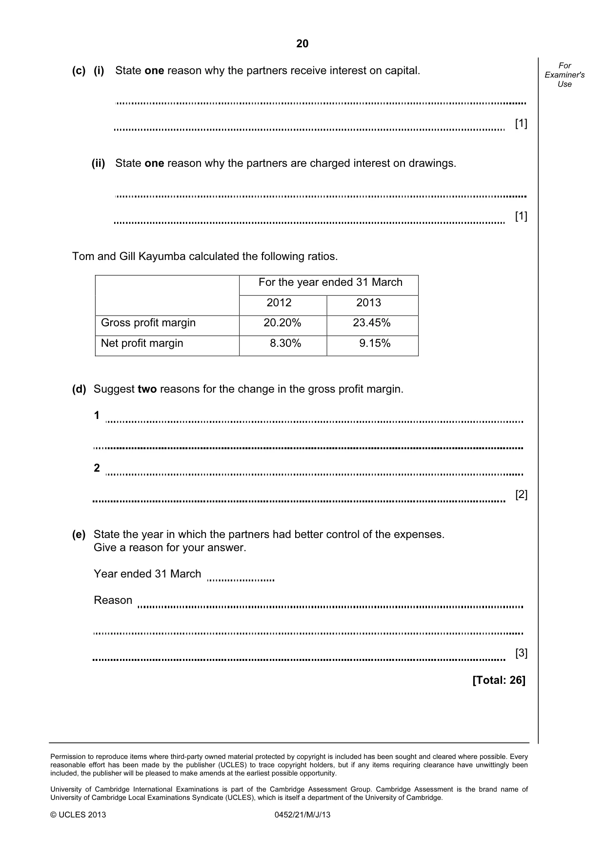 Cambridge IGCSE Accounting 0452 2013 May/June Paper 2 · Variant 1 question paper, page 20 of 20