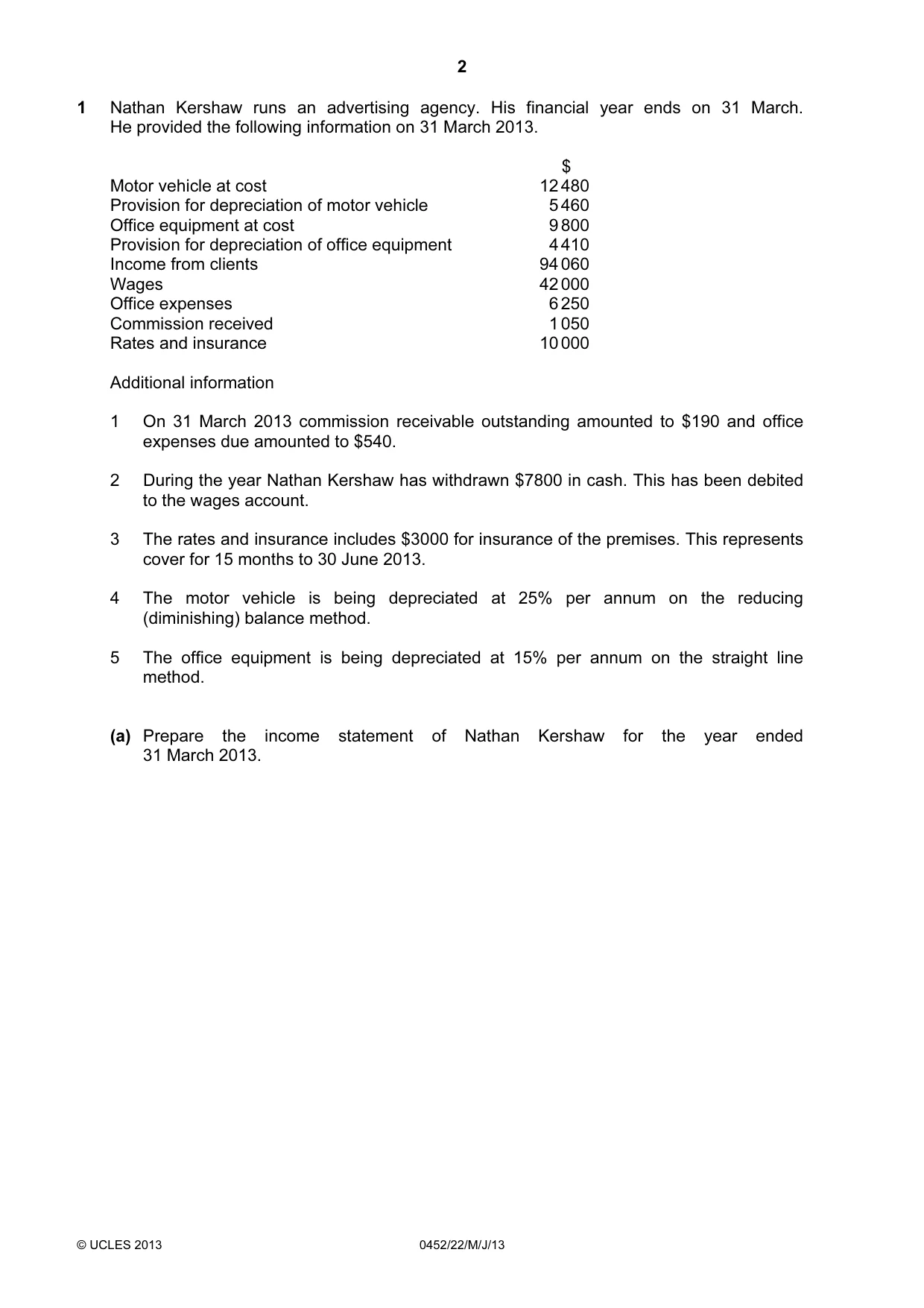 Cambridge IGCSE Accounting 0452 2013 May/June Paper 2 · Variant 2 question paper, page 2 of 20