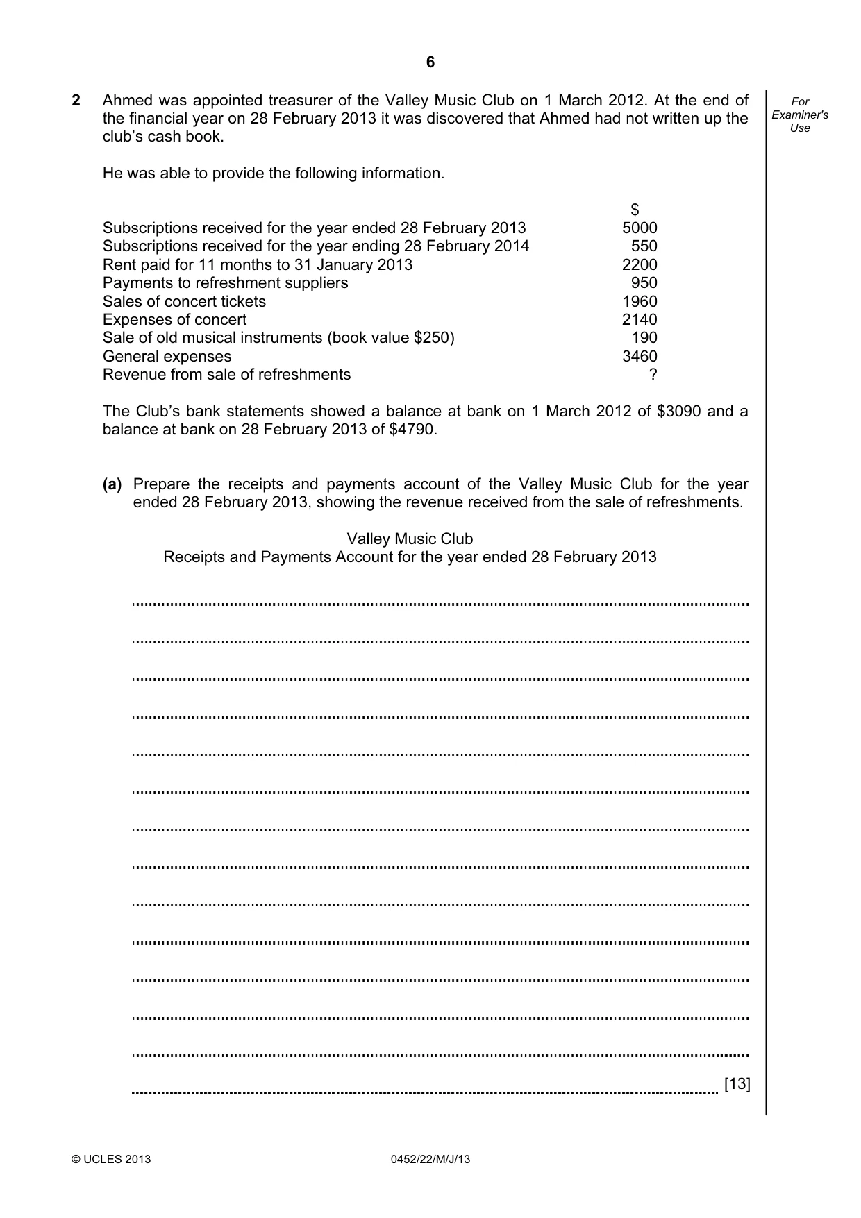 Cambridge IGCSE Accounting 0452 2013 May/June Paper 2 · Variant 2 question paper, page 6 of 20