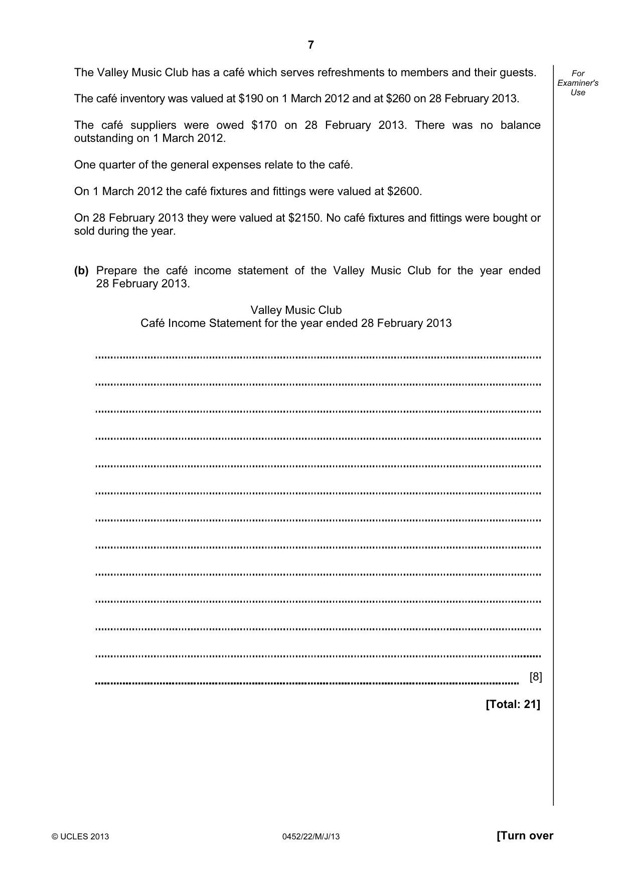 Cambridge IGCSE Accounting 0452 2013 May/June Paper 2 · Variant 2 question paper, page 7 of 20