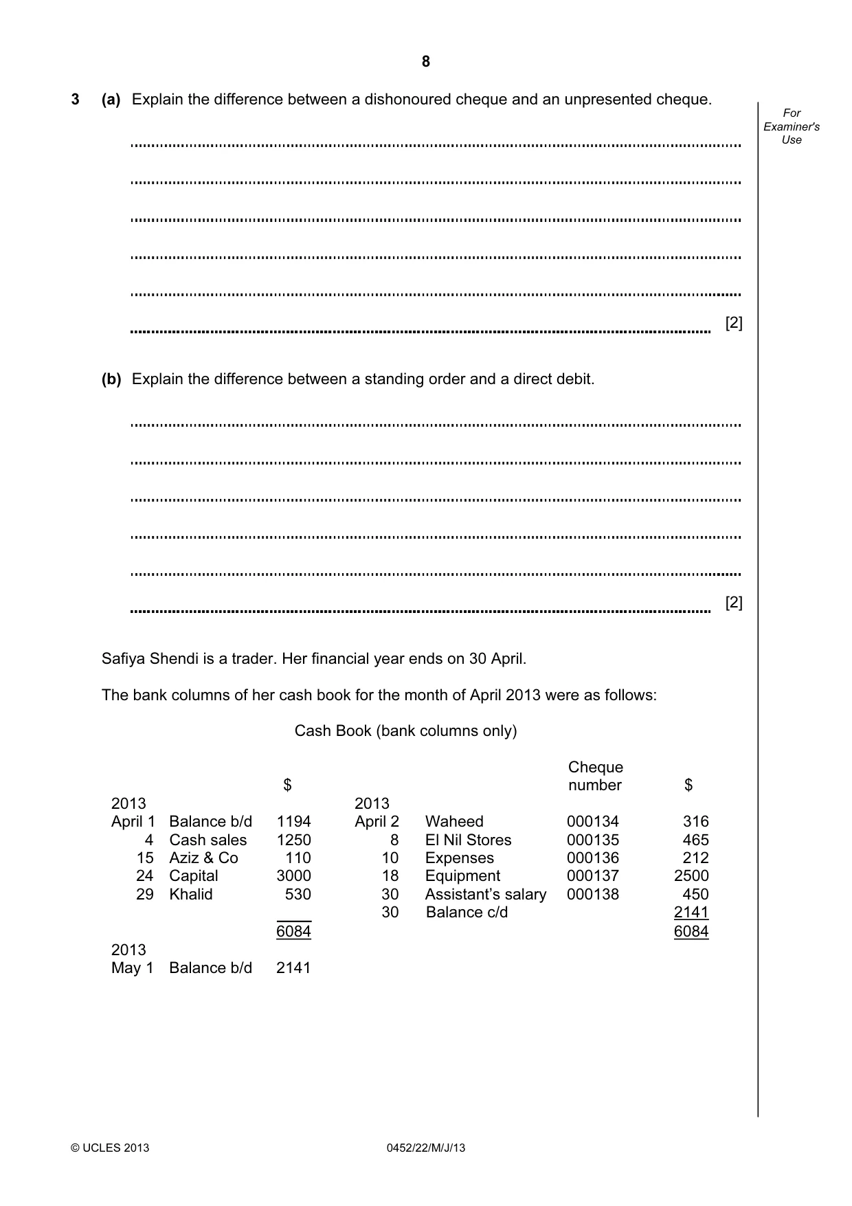 Cambridge IGCSE Accounting 0452 2013 May/June Paper 2 · Variant 2 question paper, page 8 of 20