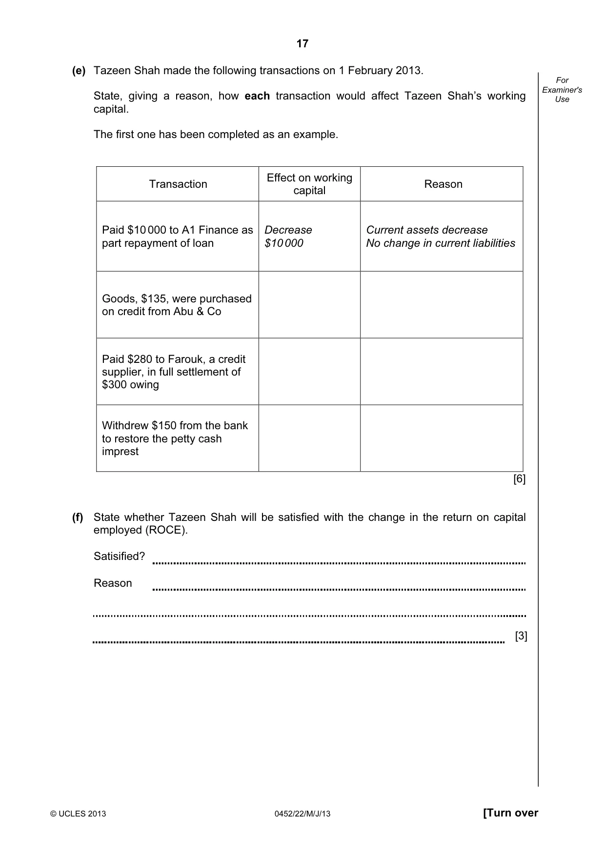 Cambridge IGCSE Accounting 0452 2013 May/June Paper 2 · Variant 2 question paper, page 17 of 20