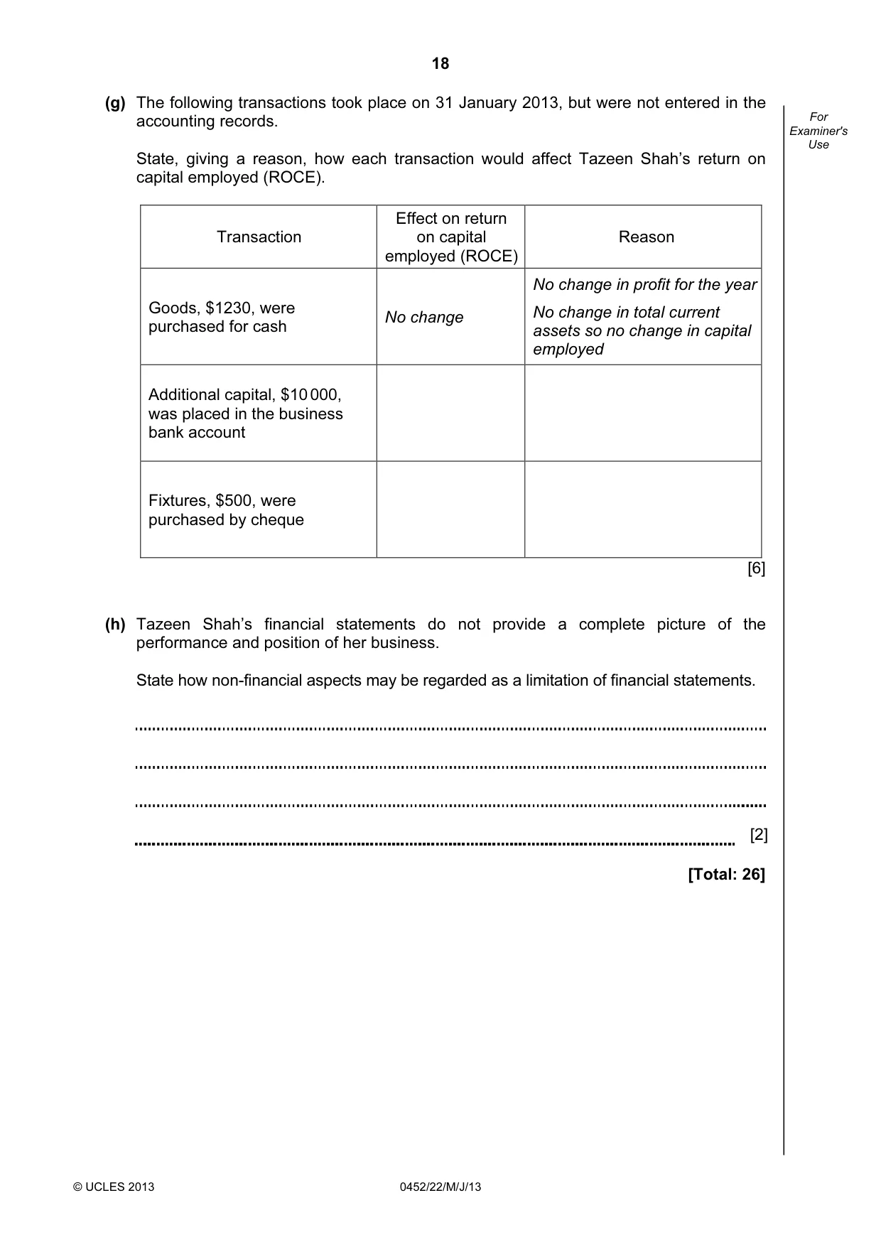 Cambridge IGCSE Accounting 0452 2013 May/June Paper 2 · Variant 2 question paper, page 18 of 20