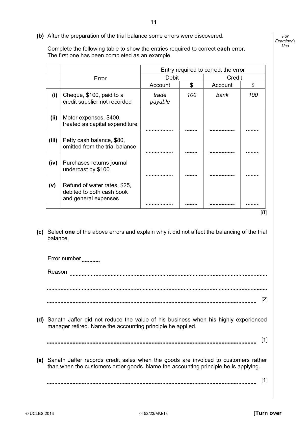 Cambridge IGCSE Accounting 0452 2013 May/June Paper 2 · Variant 3 question paper, page 11 of 20