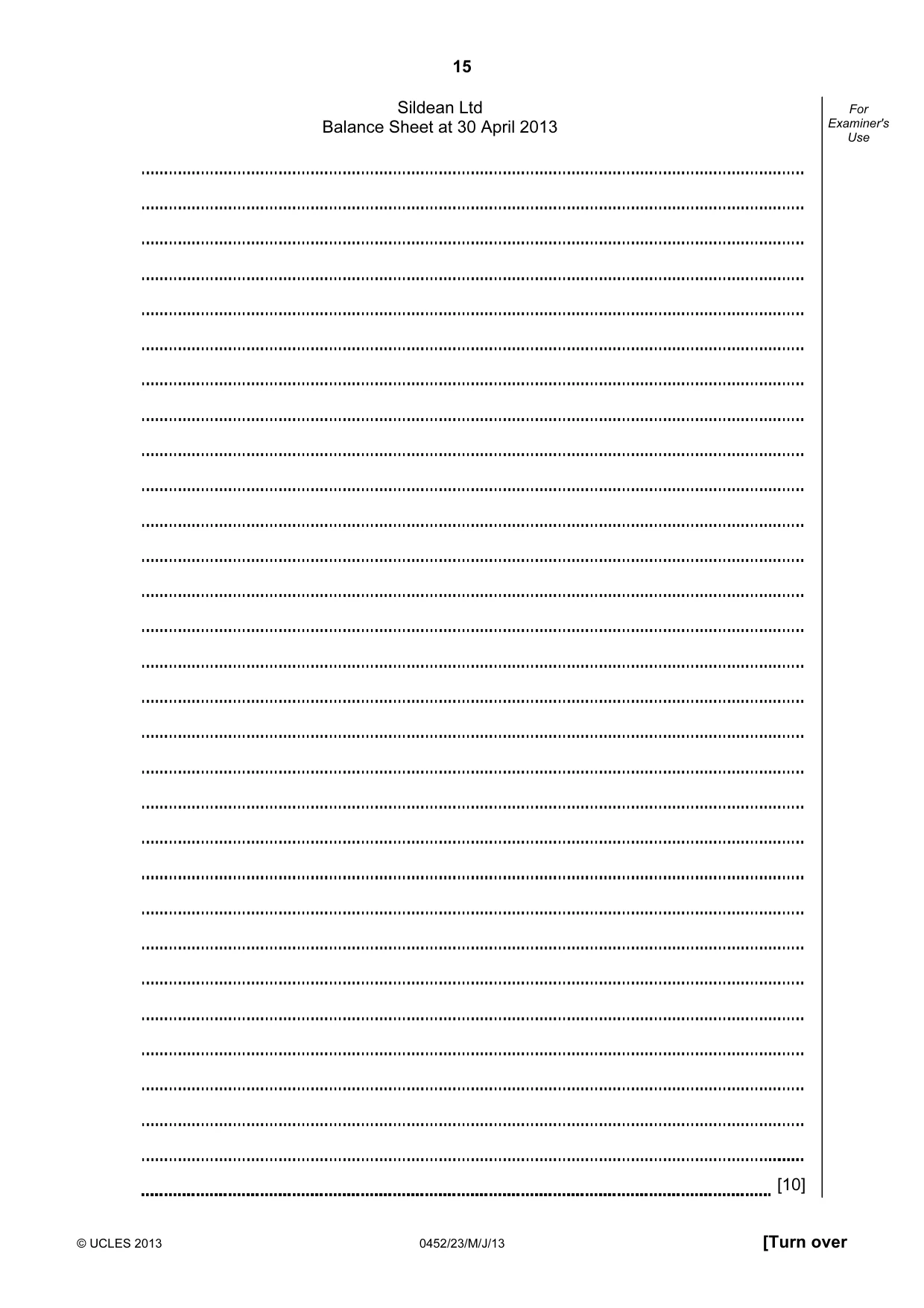 Cambridge IGCSE Accounting 0452 2013 May/June Paper 2 · Variant 3 question paper, page 15 of 20