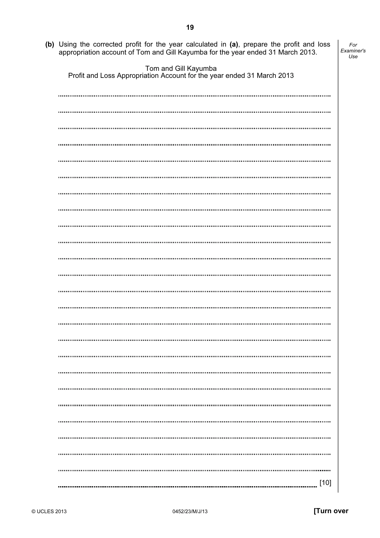 Cambridge IGCSE Accounting 0452 2013 May/June Paper 2 · Variant 3 question paper, page 19 of 20