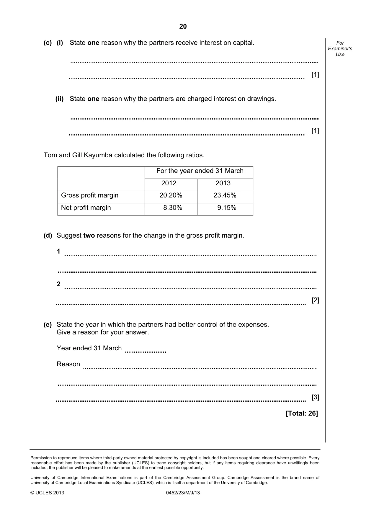 Cambridge IGCSE Accounting 0452 2013 May/June Paper 2 · Variant 3 question paper, page 20 of 20