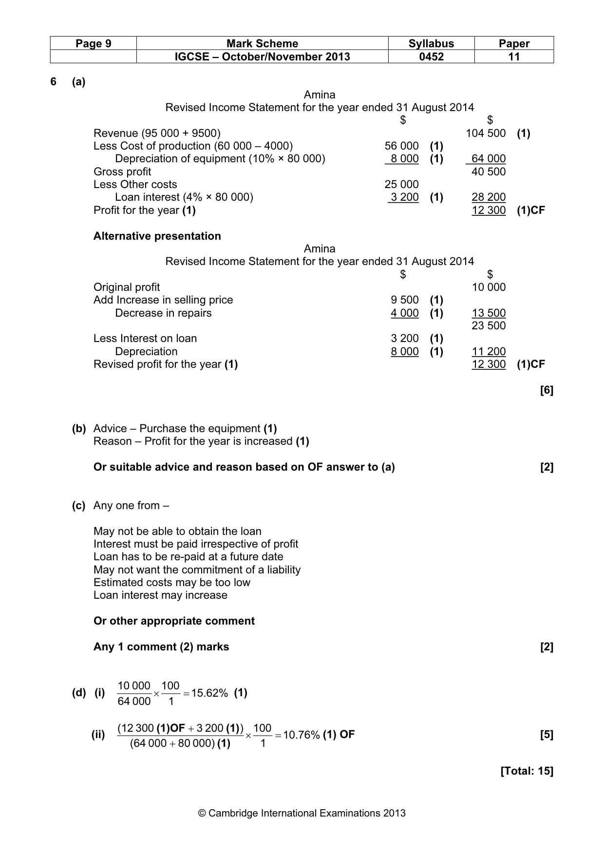 Mark scheme, page 9 of 9