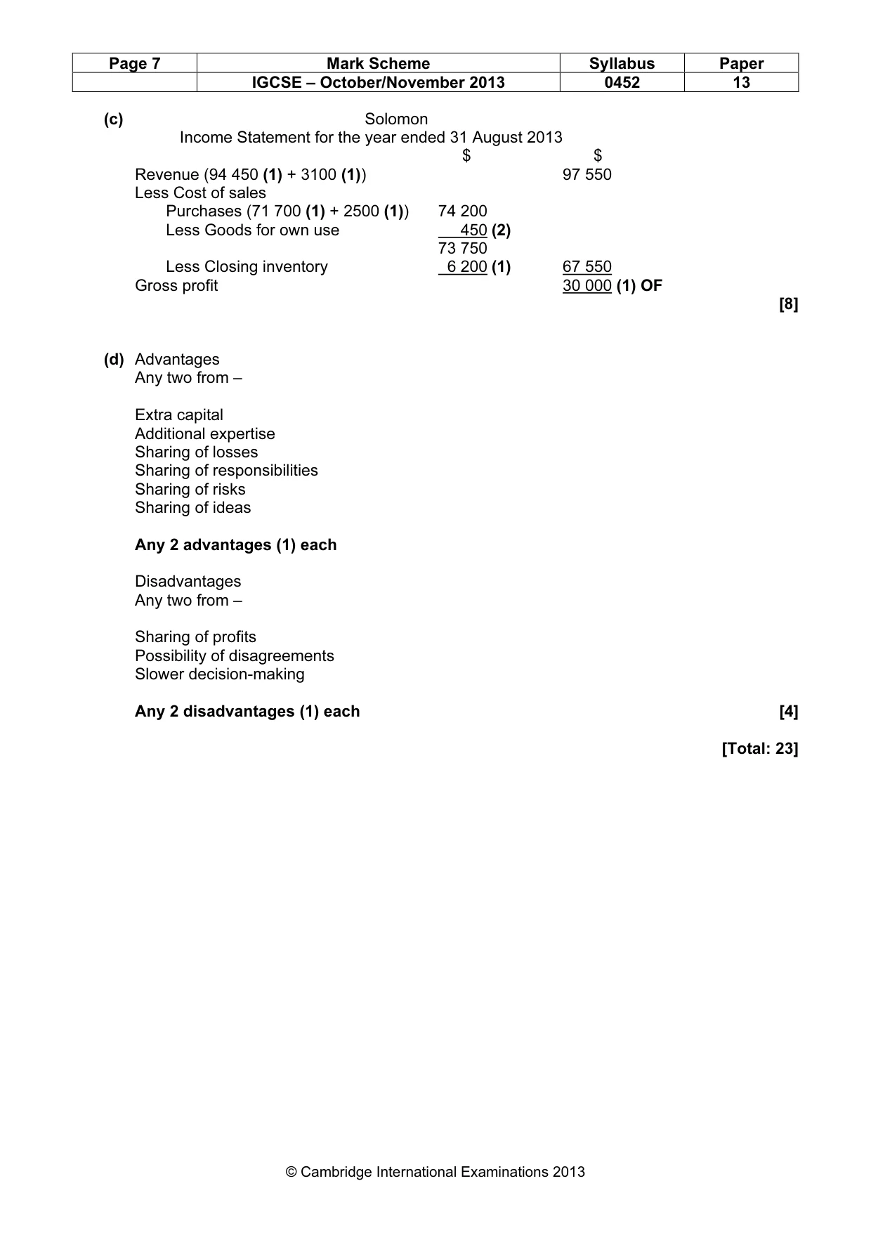 Mark scheme, page 7 of 10
