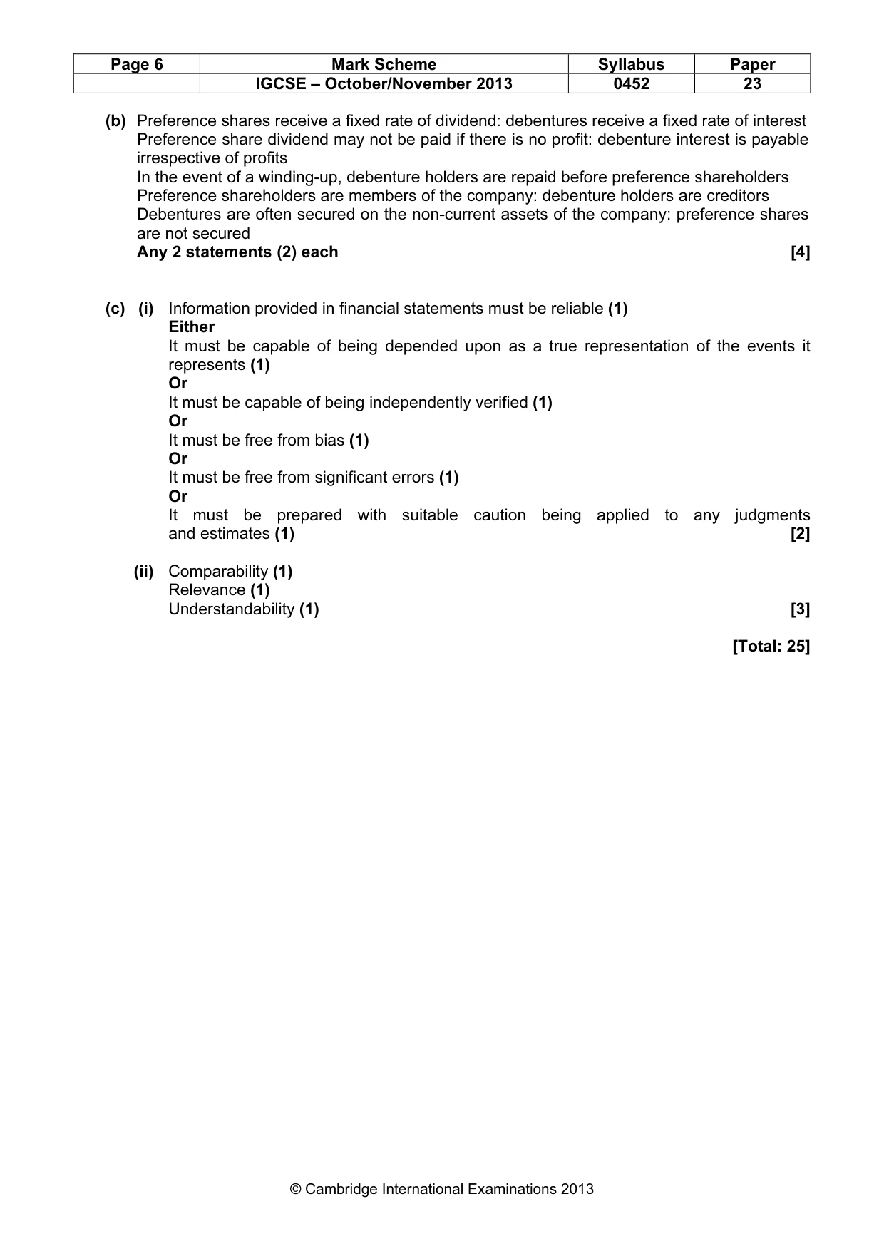 Mark scheme, page 6 of 9