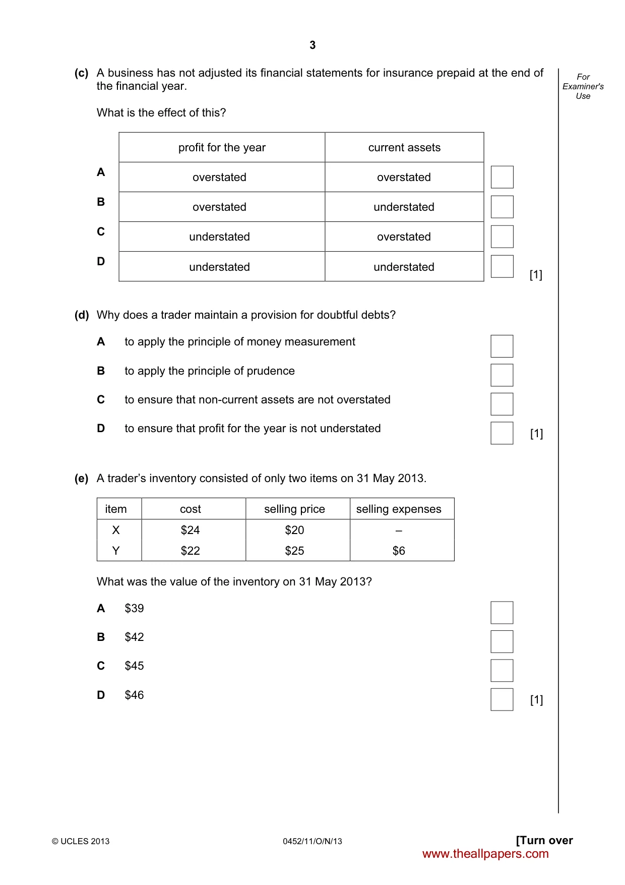 Cambridge IGCSE Accounting 0452 2013 Oct/Nov Paper 1 · Variant 1 question paper, page 3 of 20