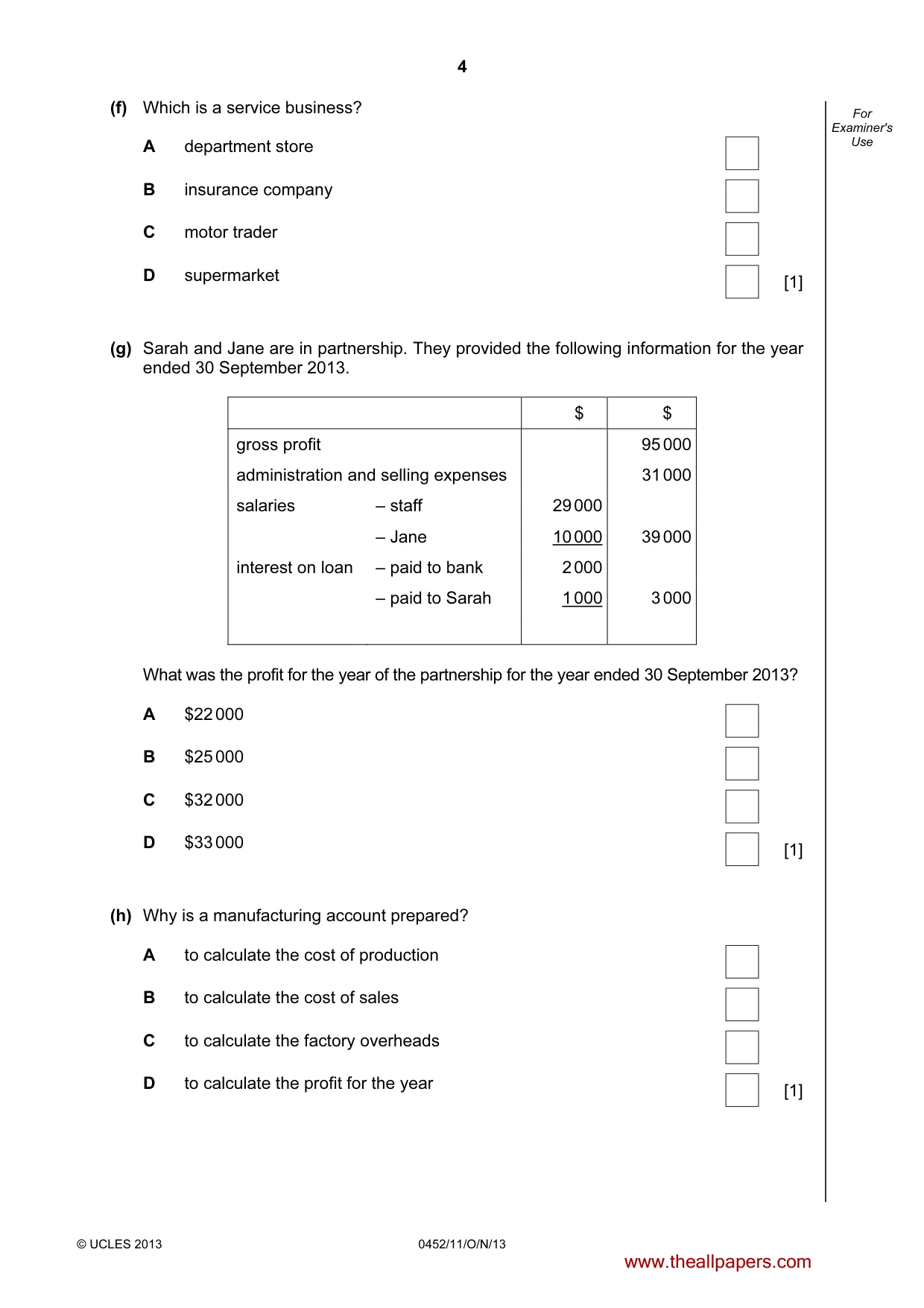 Cambridge IGCSE Accounting 0452 2013 Oct/Nov Paper 1 · Variant 1 question paper, page 4 of 20