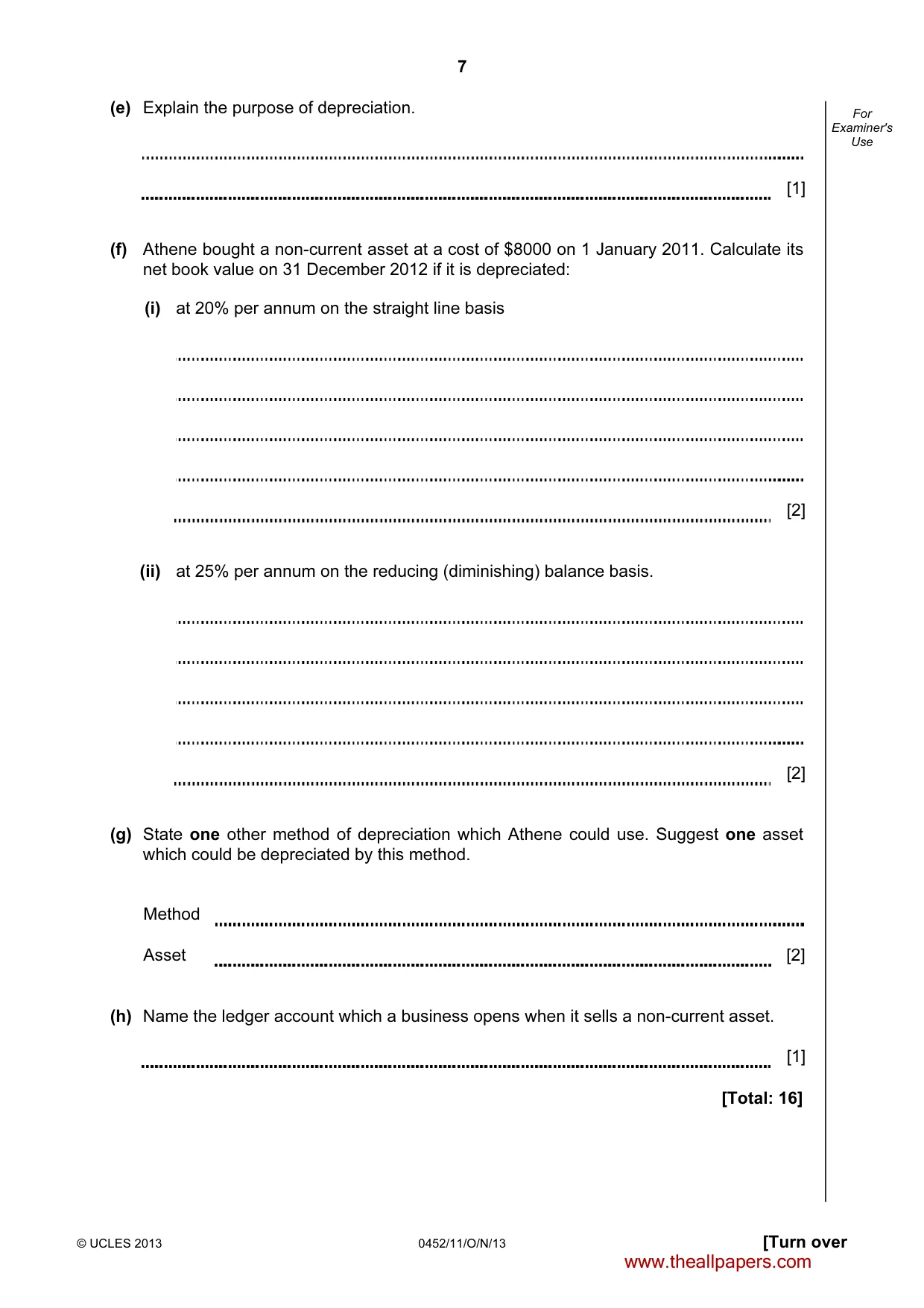 Cambridge IGCSE Accounting 0452 2013 Oct/Nov Paper 1 · Variant 1 question paper, page 7 of 20