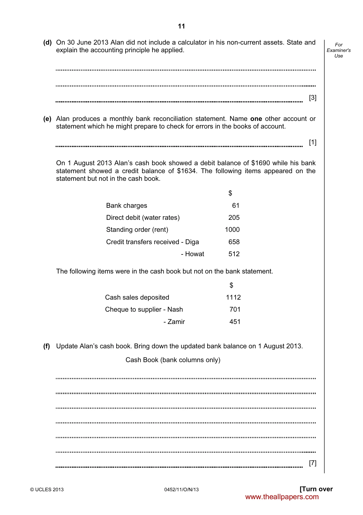 Cambridge IGCSE Accounting 0452 2013 Oct/Nov Paper 1 · Variant 1 question paper, page 11 of 20