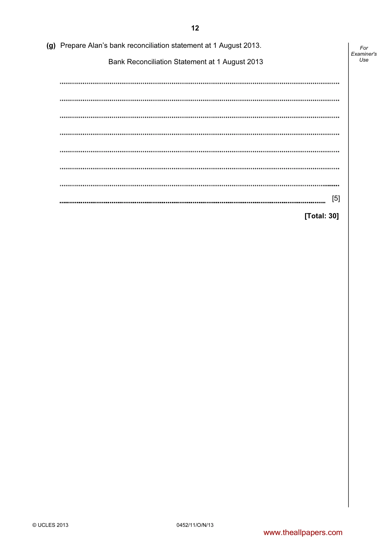 Cambridge IGCSE Accounting 0452 2013 Oct/Nov Paper 1 · Variant 1 question paper, page 12 of 20