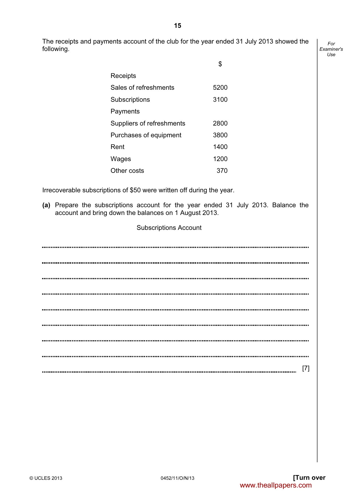 Cambridge IGCSE Accounting 0452 2013 Oct/Nov Paper 1 · Variant 1 question paper, page 15 of 20