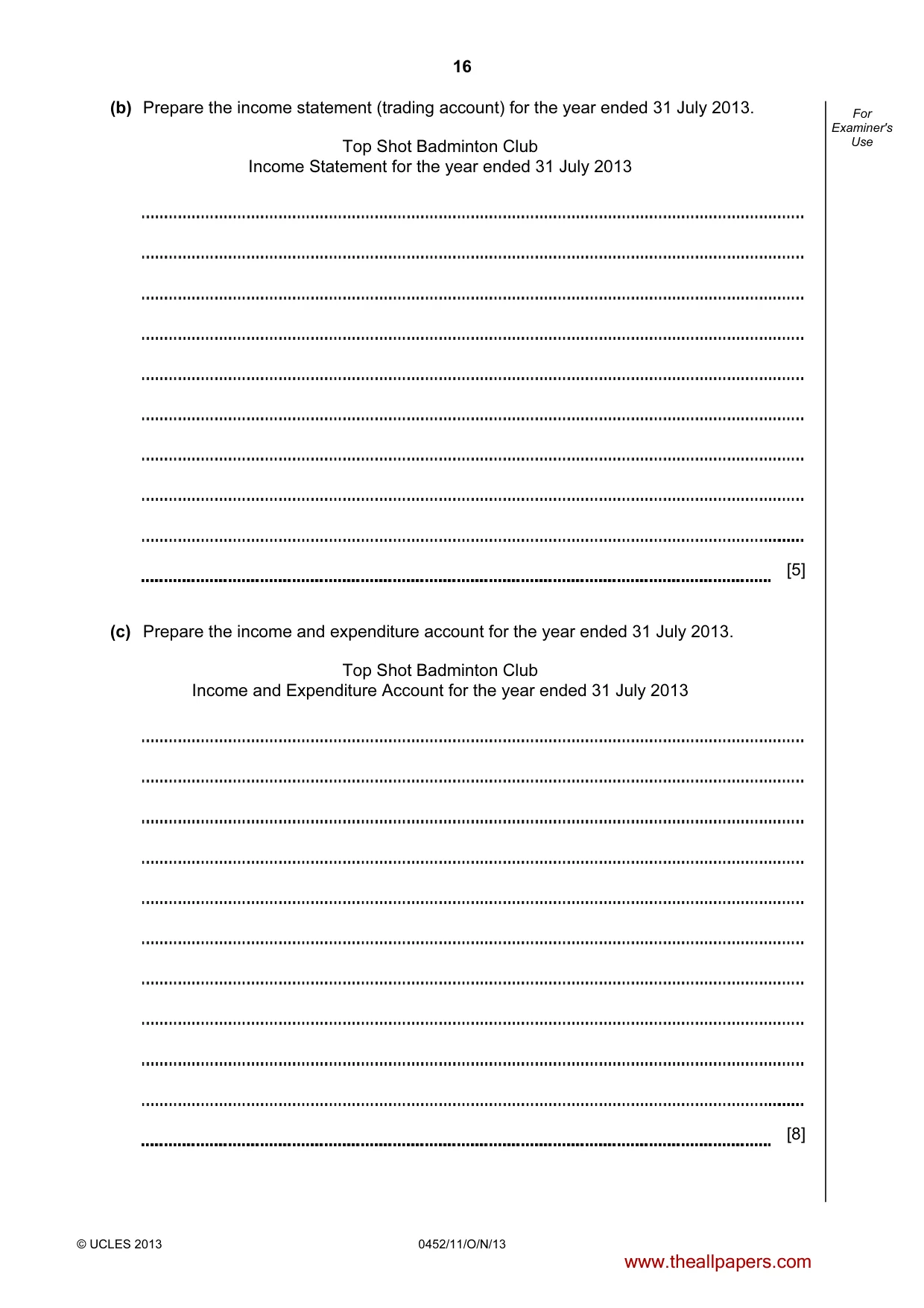 Cambridge IGCSE Accounting 0452 2013 Oct/Nov Paper 1 · Variant 1 question paper, page 16 of 20